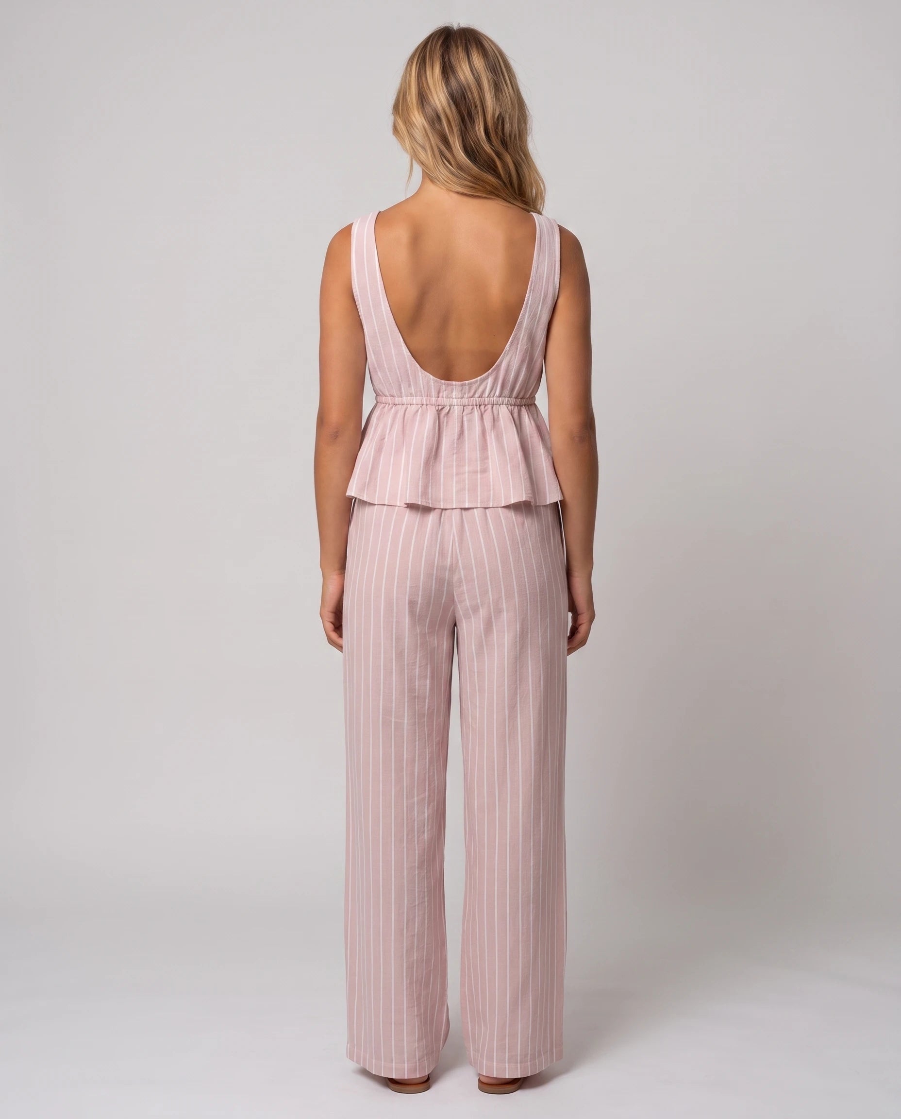Ensemble gilet col V et pantalon large Mahaut Rose Poudré, vue de dos