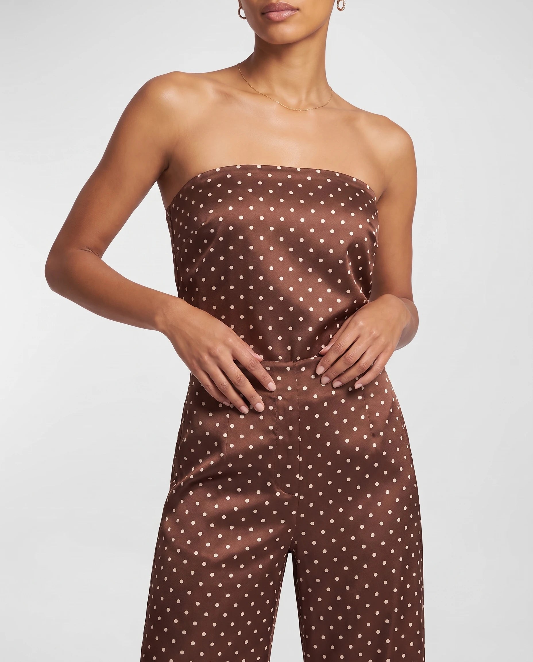 Ensemble satin bustier et pantalon large — Chocolat à Pois — détail bustier