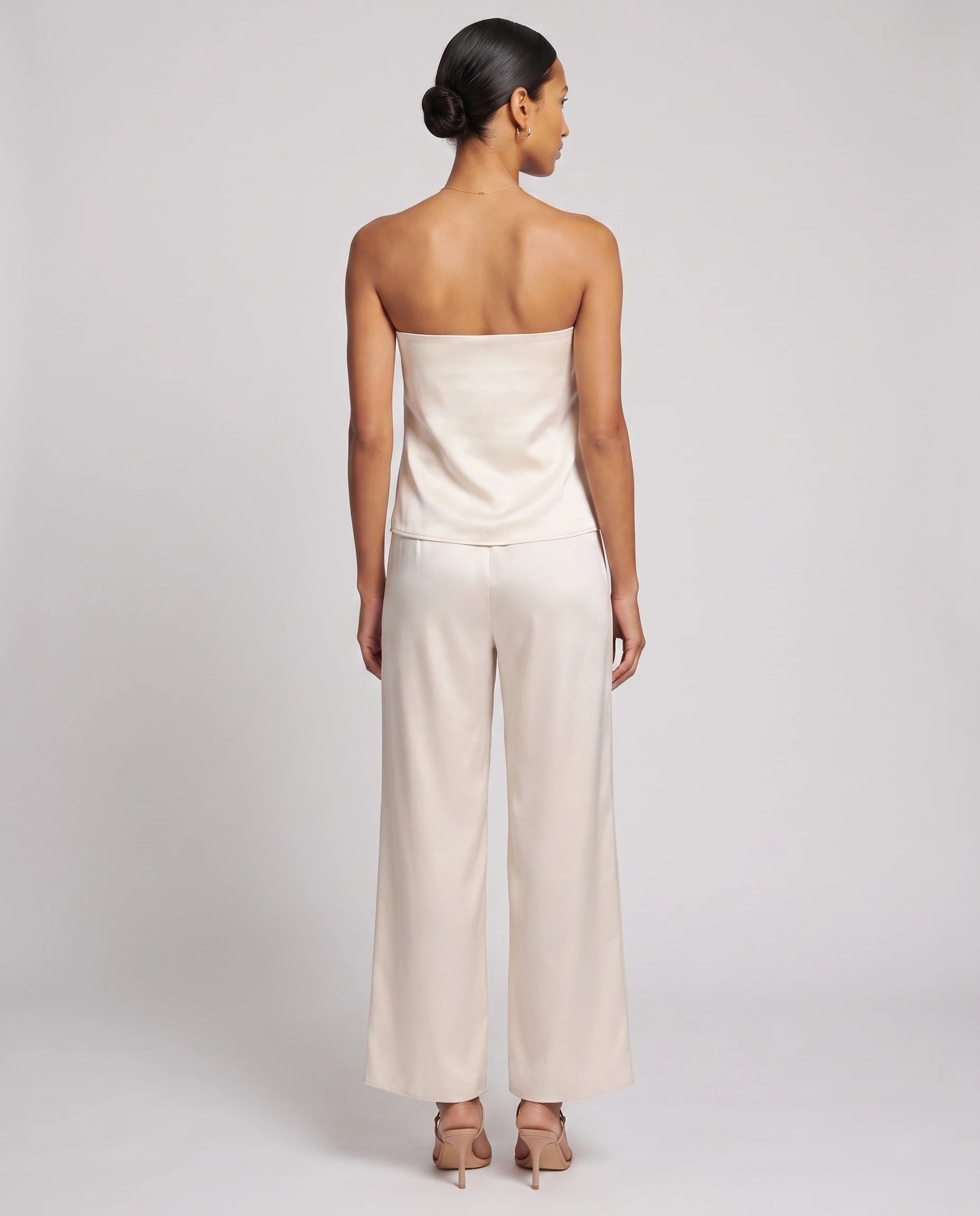 Ensemble satin bustier et pantalon large — Ivoire — vue de dos