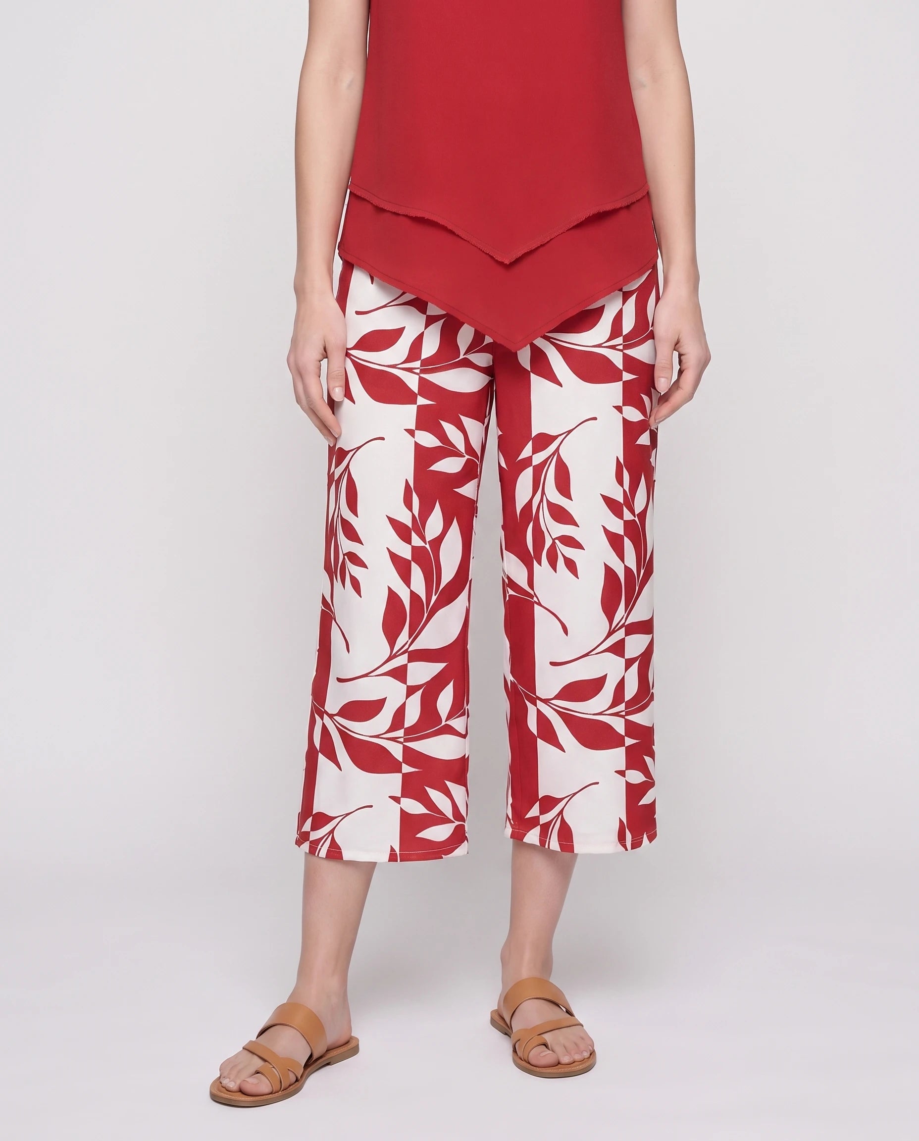 Ensemble tunique superposée et pantalon imprimé Quitterie — Rouge — détail ourlet superposé et imprimé