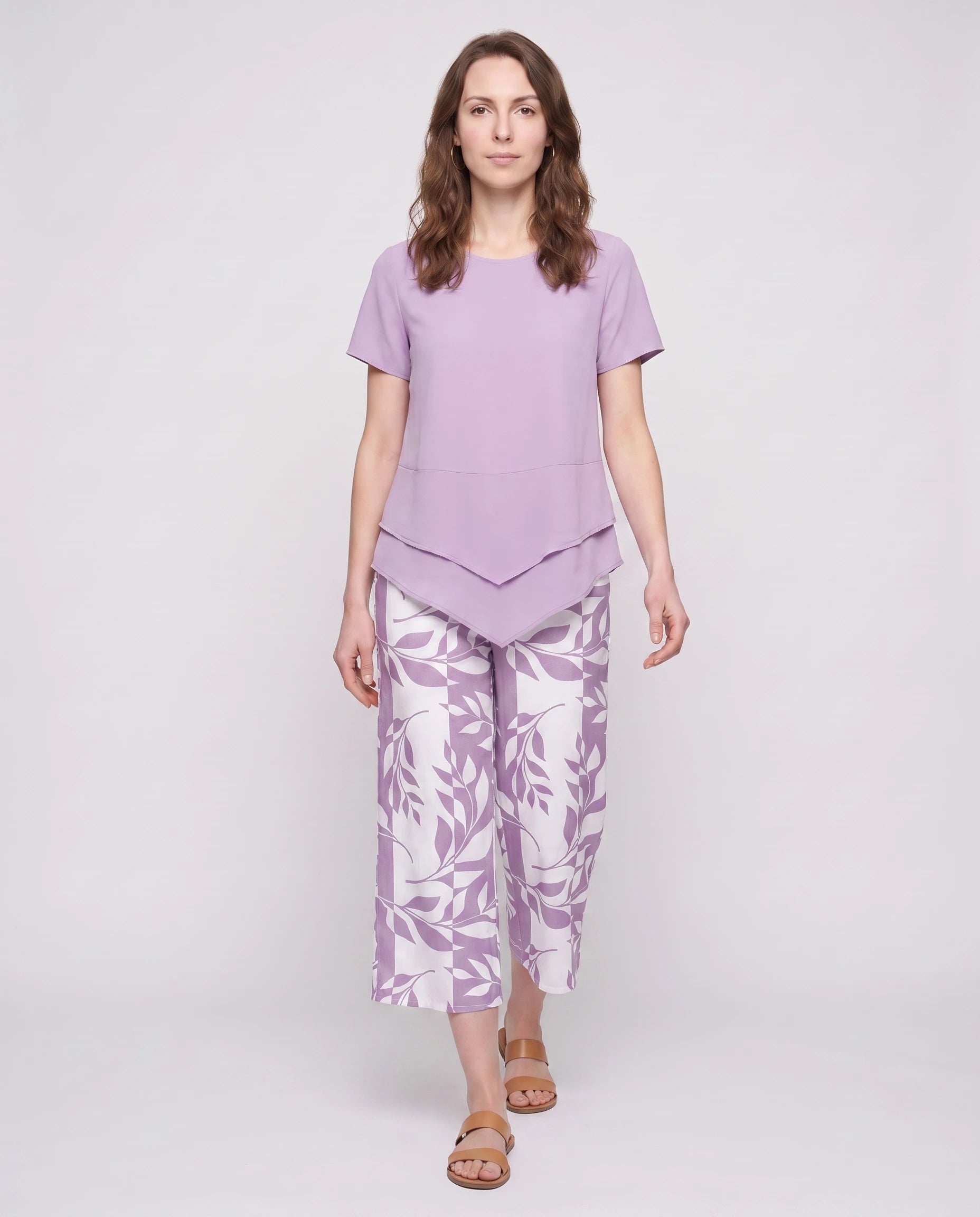 Ensemble tunique superposée et pantalon imprimé Quitterie — Violet — vue studio pose