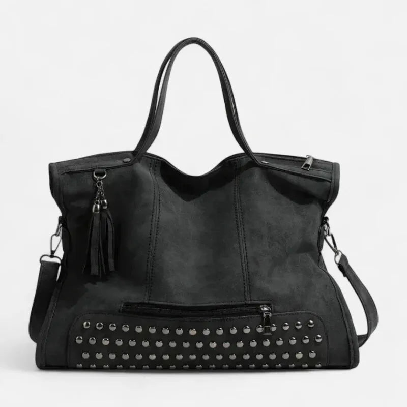 Grand sac à main bandoulière avec dessous clouté et charms pompon Giulia
