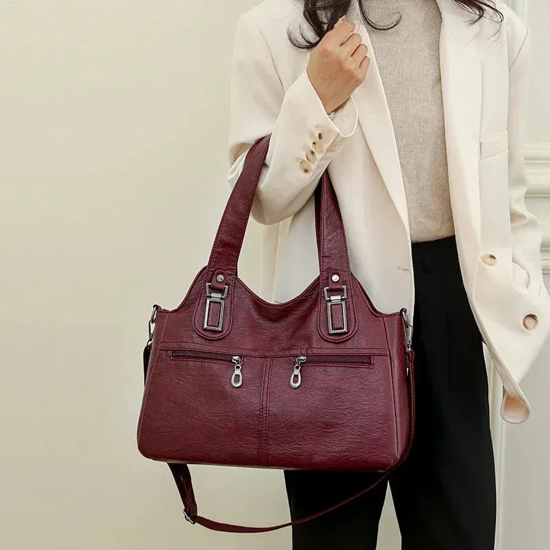 Grand sac à main bandoulière rétro multipoches Agnès