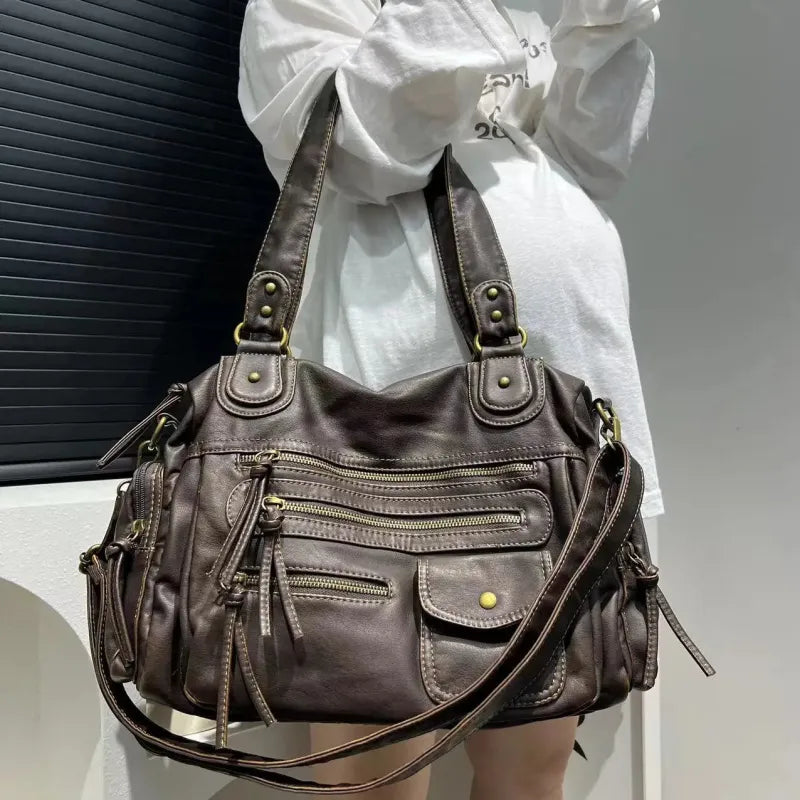 Grand sac à main bandoulière vintage de cours multipoches Zoé