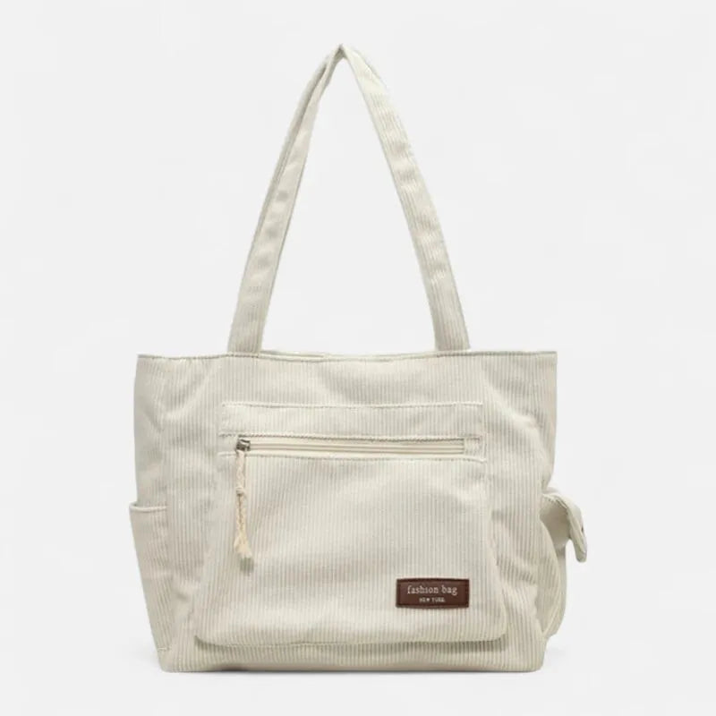 Grand sac à main cabas multipoches en velours côtelé Léonie