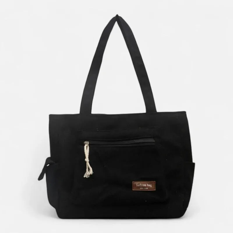 Grand sac à main cabas multipoches en velours côtelé Léonie