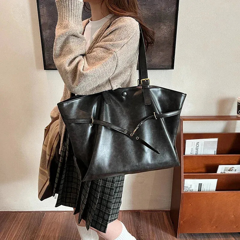 Grand sac à main cabas vintage de cours souple Solène