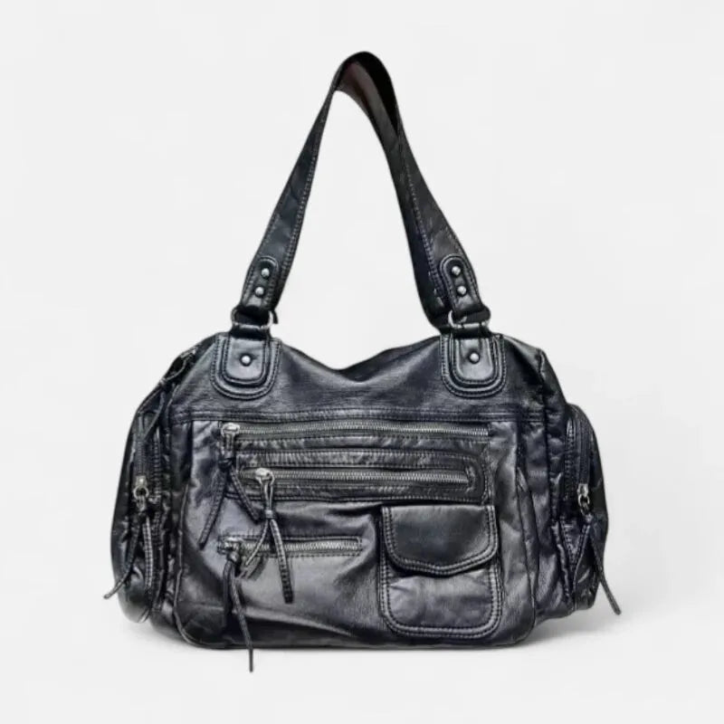 Grand sac à main de cours rétro multipoches à bandoulière Amandine