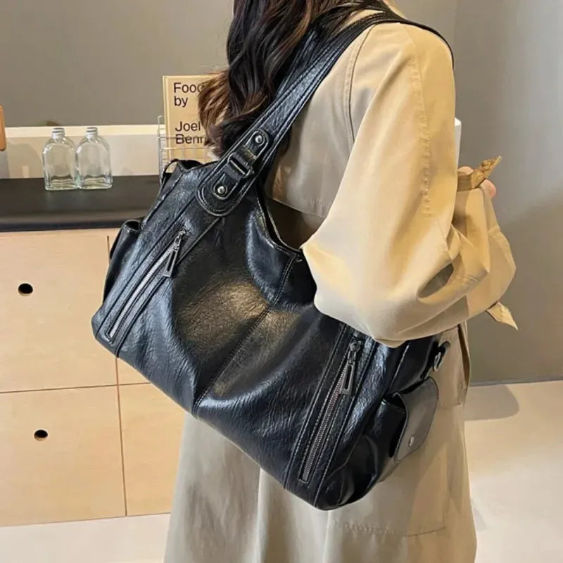 Grand sac à main de cours rétro souple à bandoulière Léonie