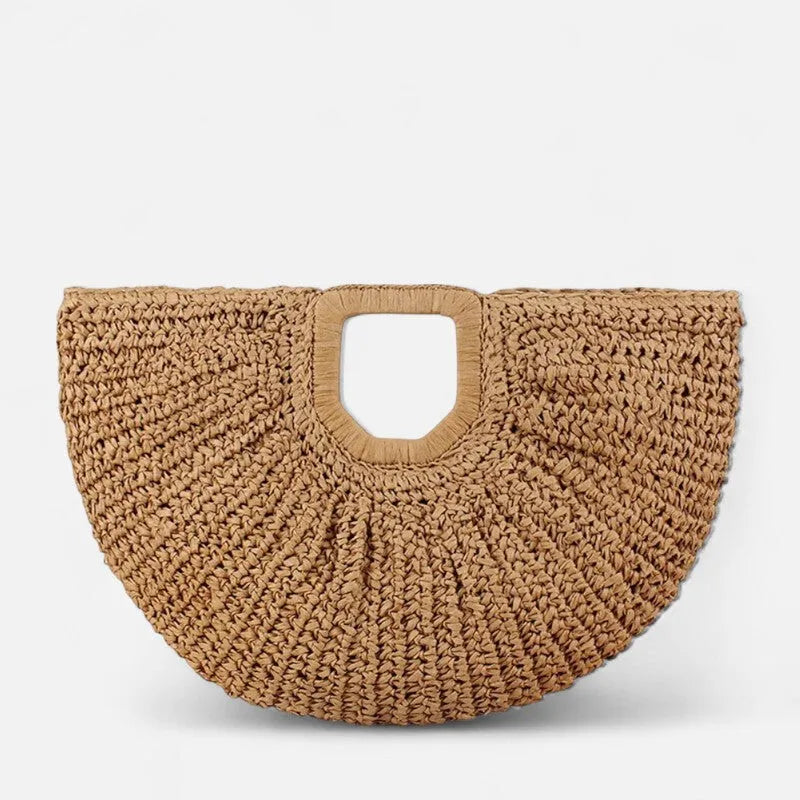 Grand sac à main demi-lune en paille Naïa