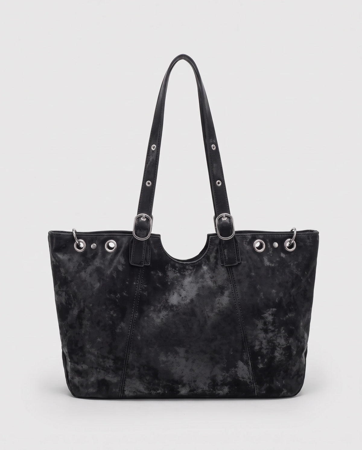 Grand sac à main cabas hobo vintage à œillets Billie coloris Noir, packshot studio de face