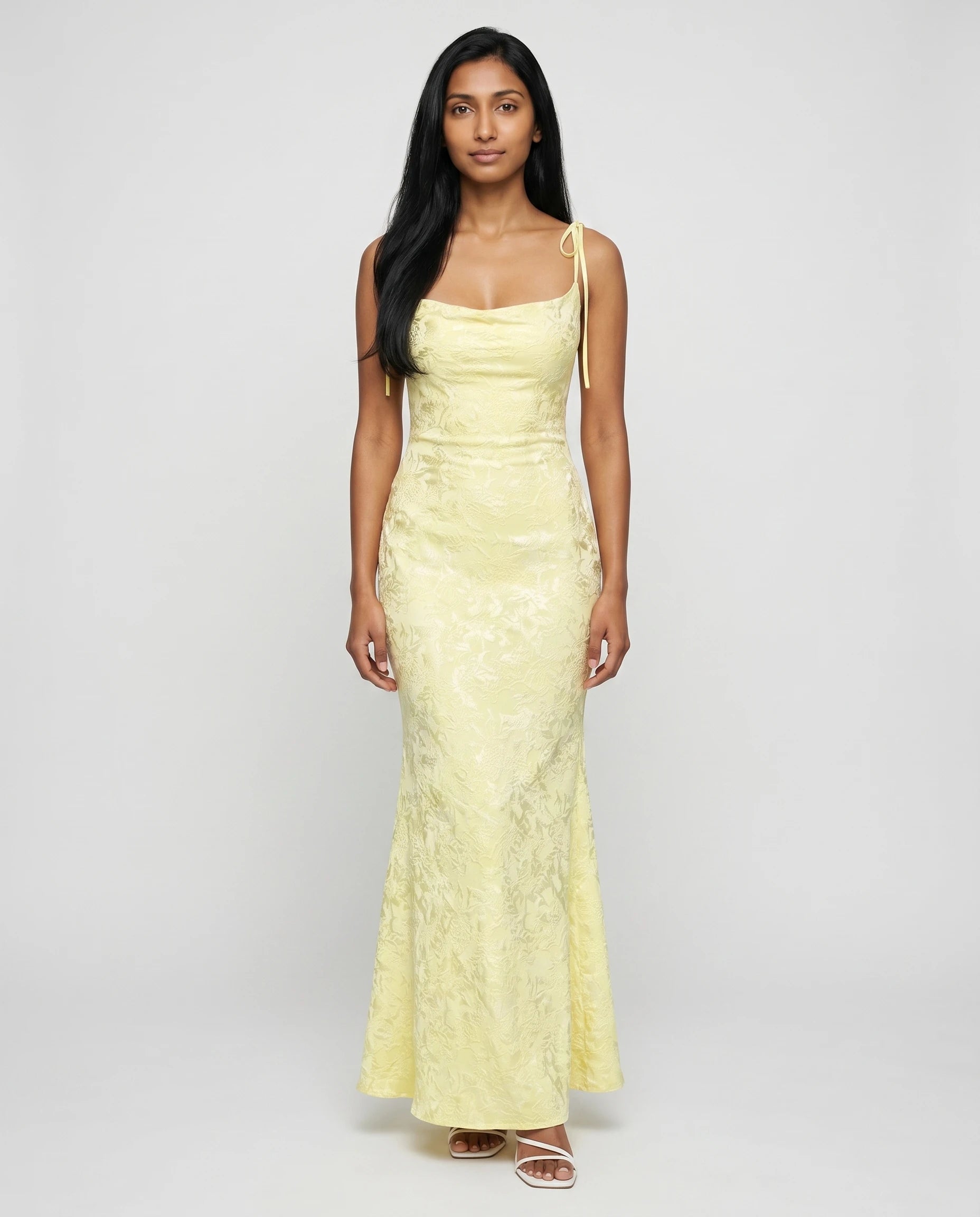 Robe longue jacquard jaune citron studio frontal