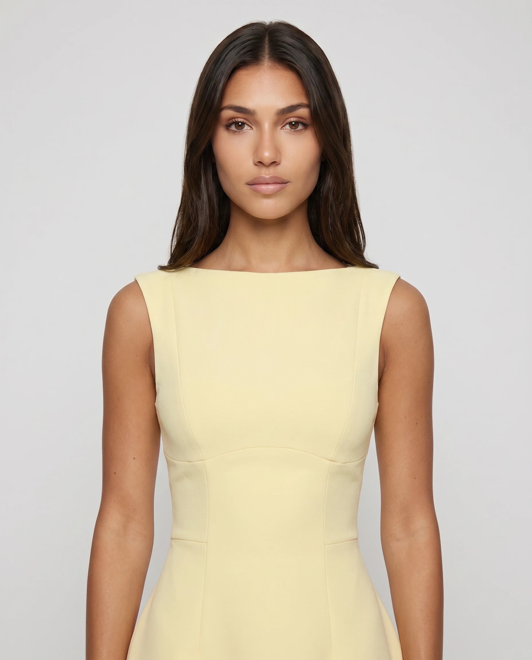 Robe courte jaune citron en crepe - Olivia