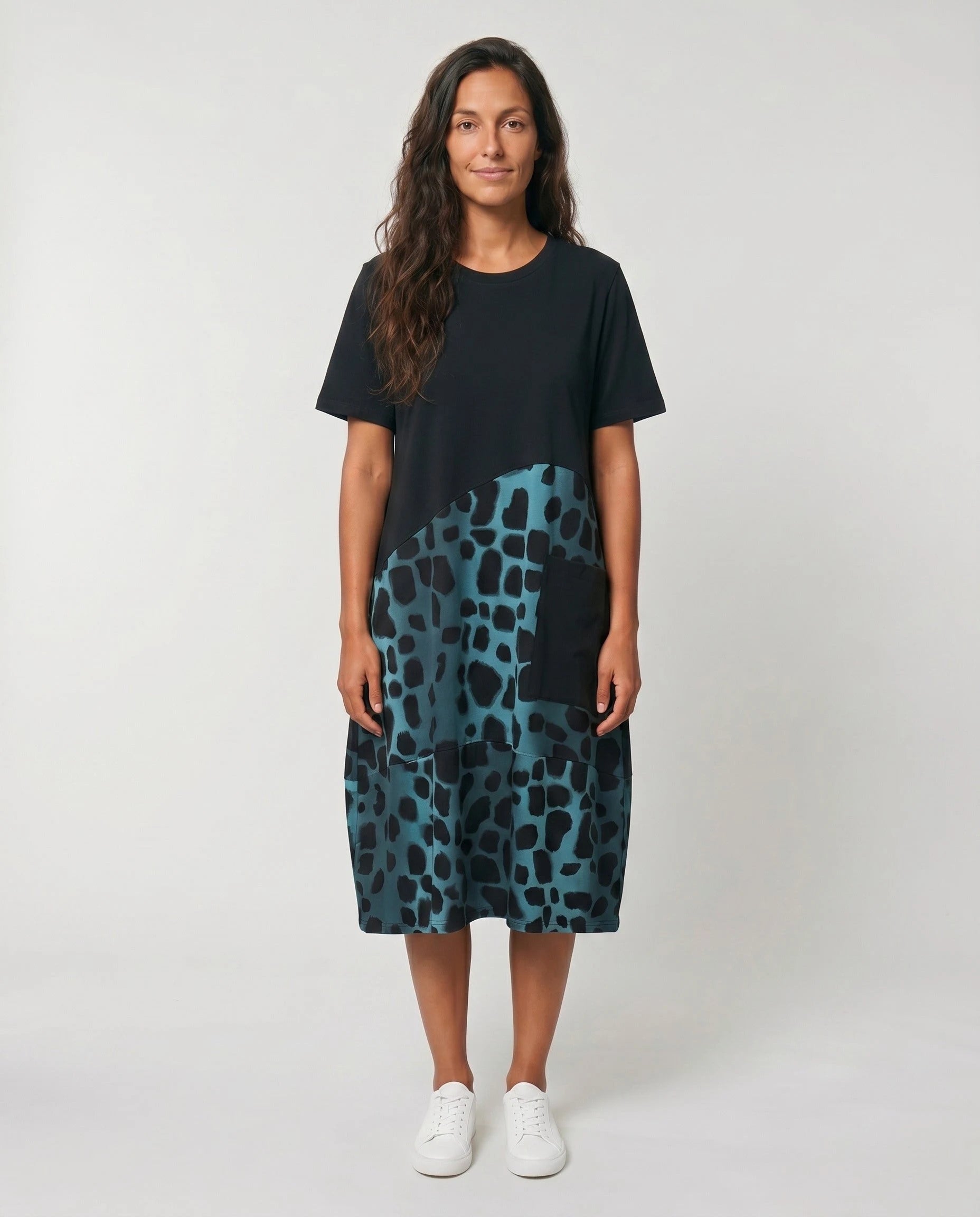 Robe T-shirt midi imprime animal bleu petrole studio face