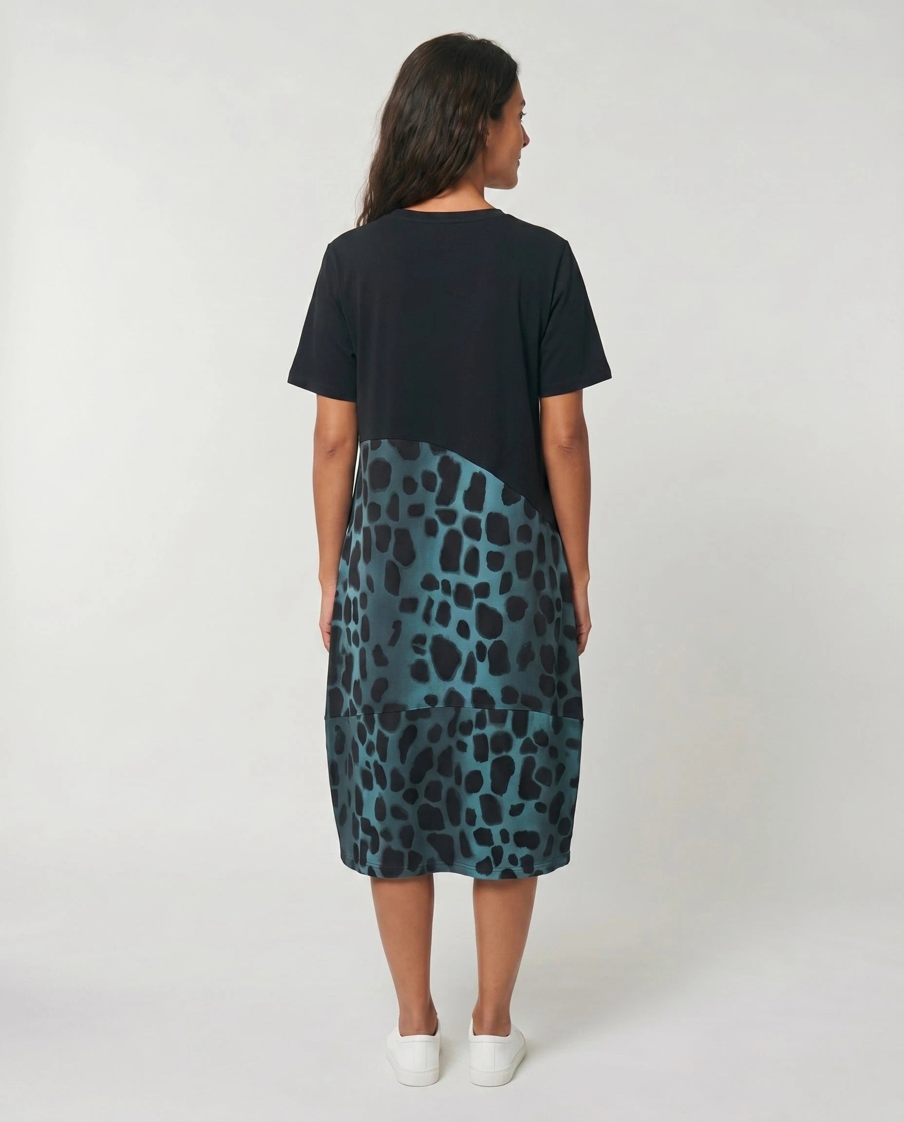 Robe T-shirt midi imprime animal bleu petrole studio dos