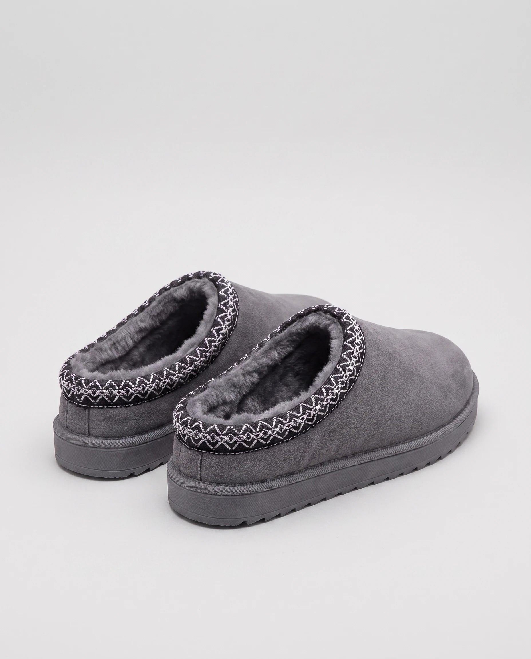 Mules cocooning fourrées à col brodé Bleuenn — Gris, packshot vue complémentaire