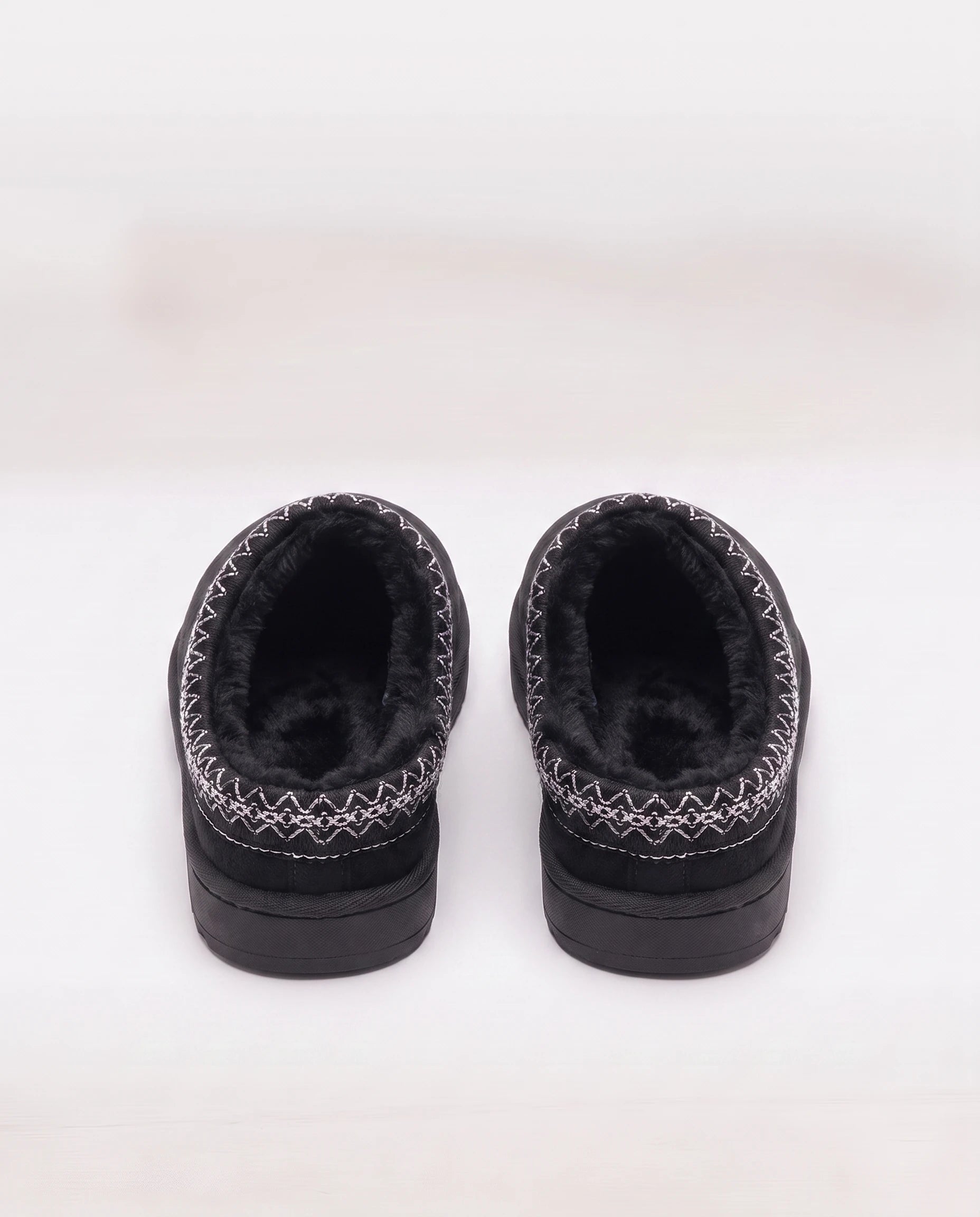 Mules cocooning fourrées à col brodé Bleuenn — Noir, packshot vue complémentaire