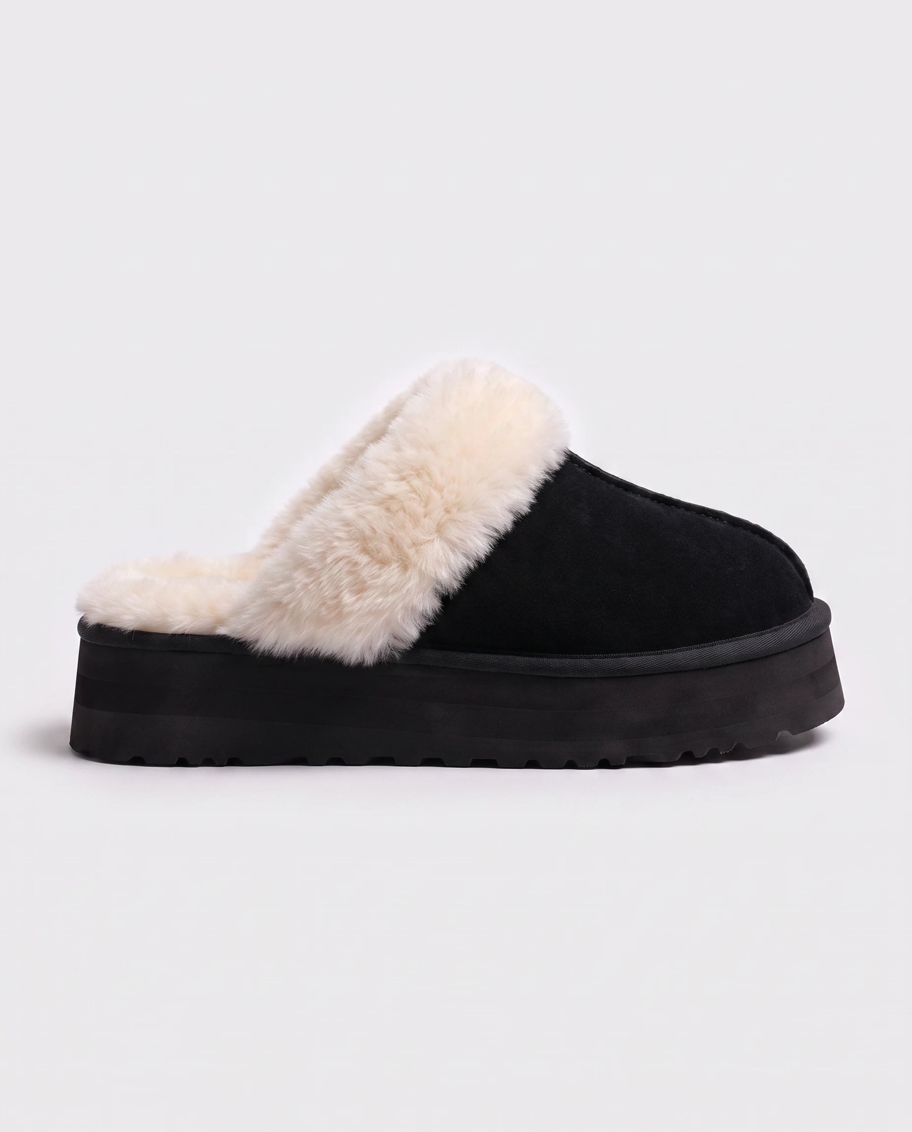 Mules cocooning à plateforme et col fourrure Zita — Noir, packshot vue complémentaire