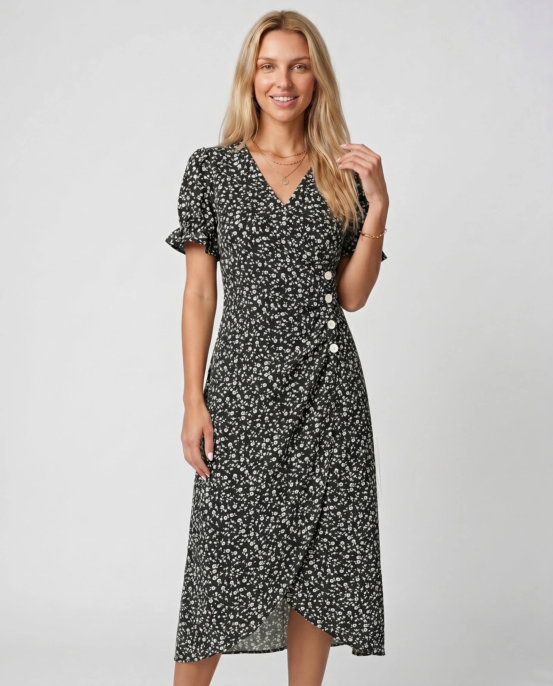 Robe portefeuille fleurie Noire Zolena