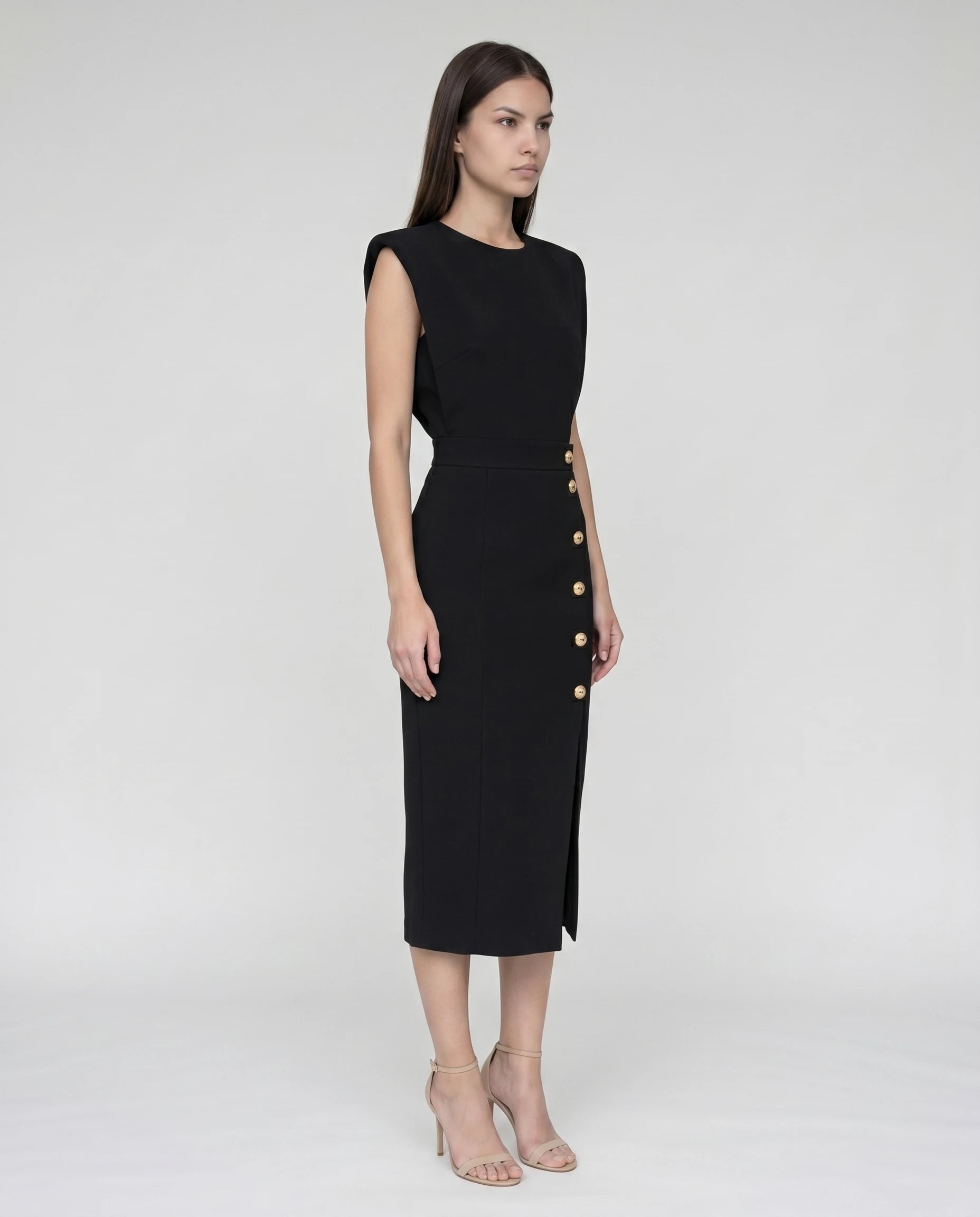 Robe midi moulante fendue Noir Philippine