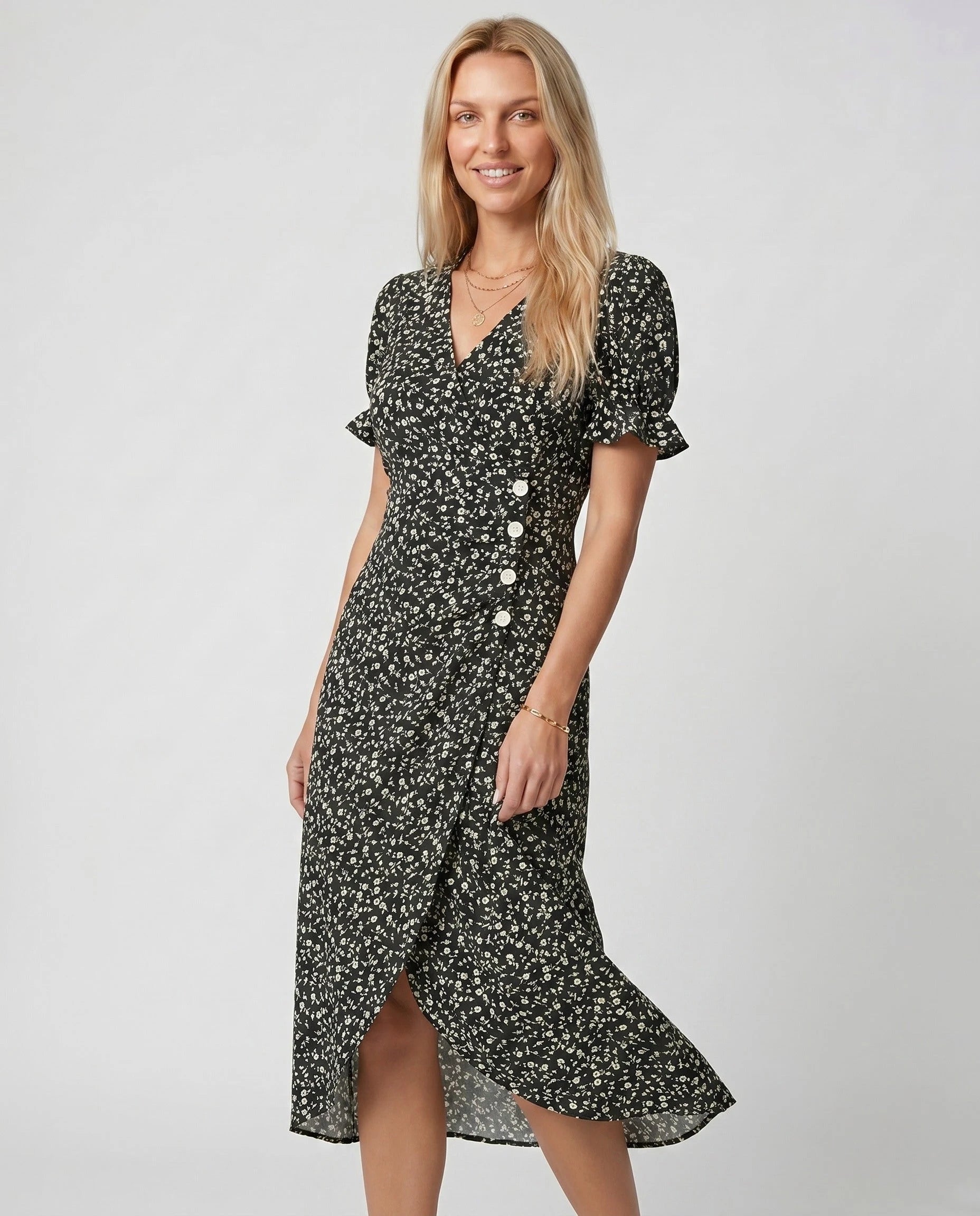 Robe portefeuille fleurie Noire Zolena