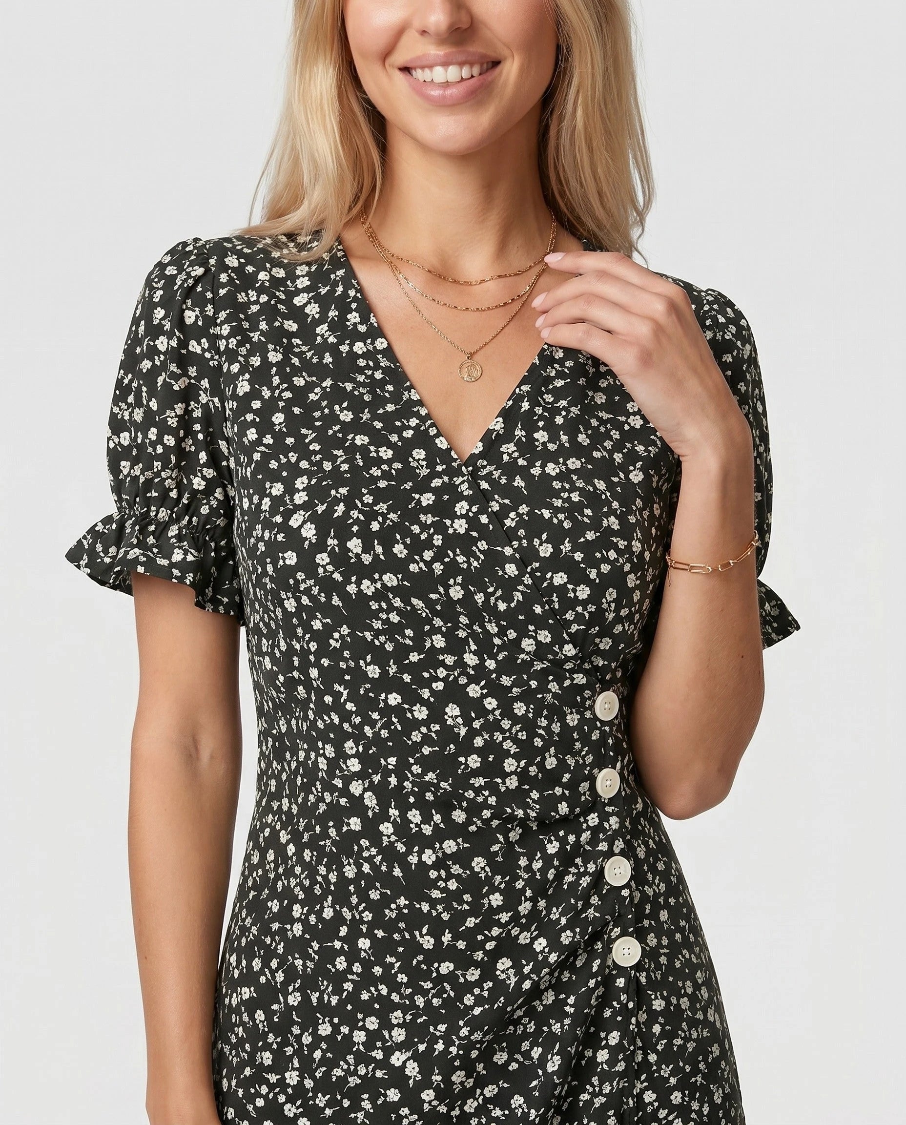 Robe portefeuille fleurie Noire Zolena