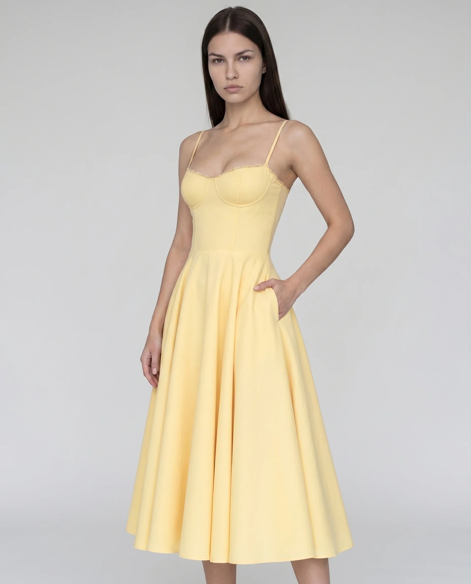 Robe Corset Tulle Céleste Jaune Beurre — vue 3