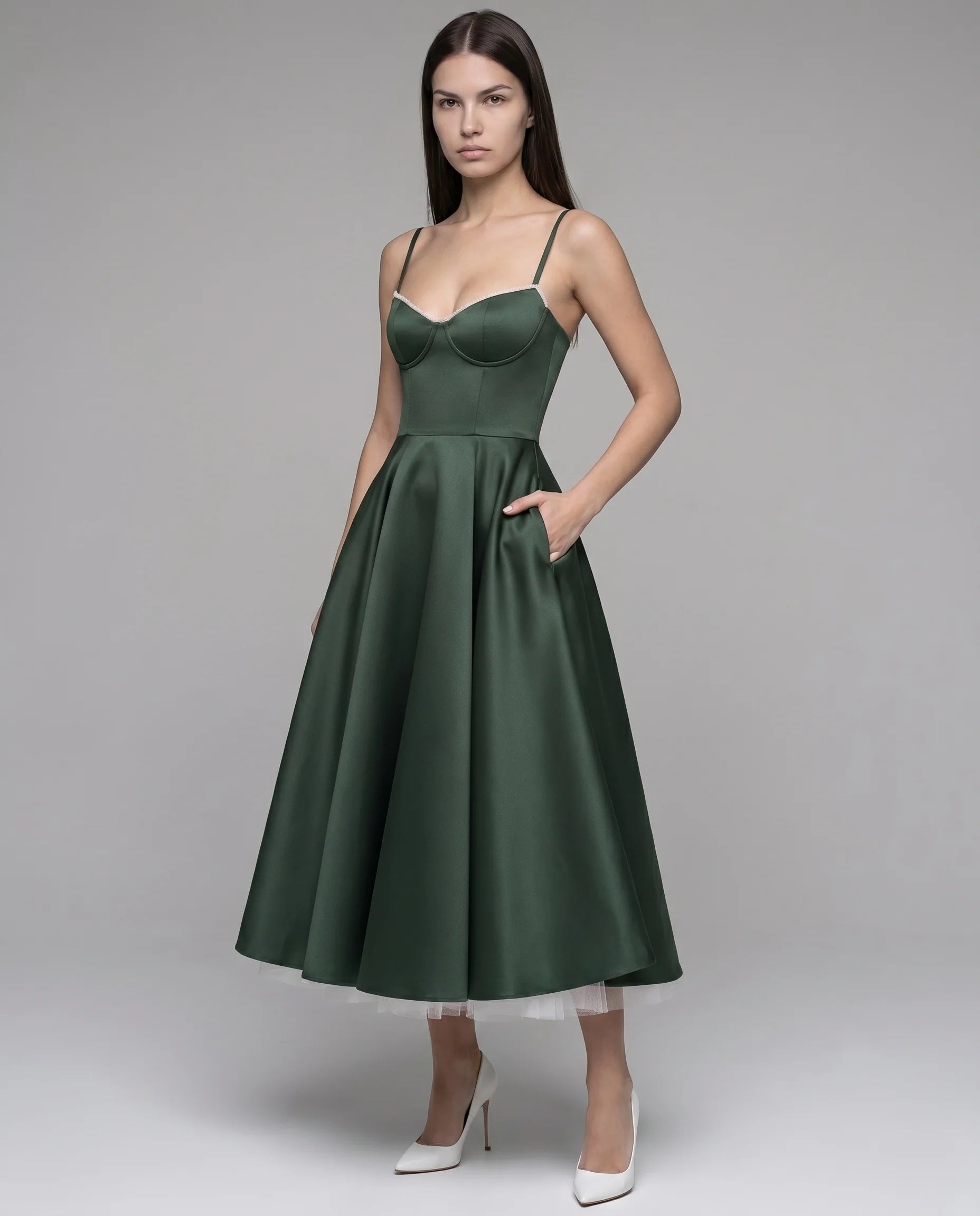 Robe Corset Tulle Céleste Vert Forêt — vue 3