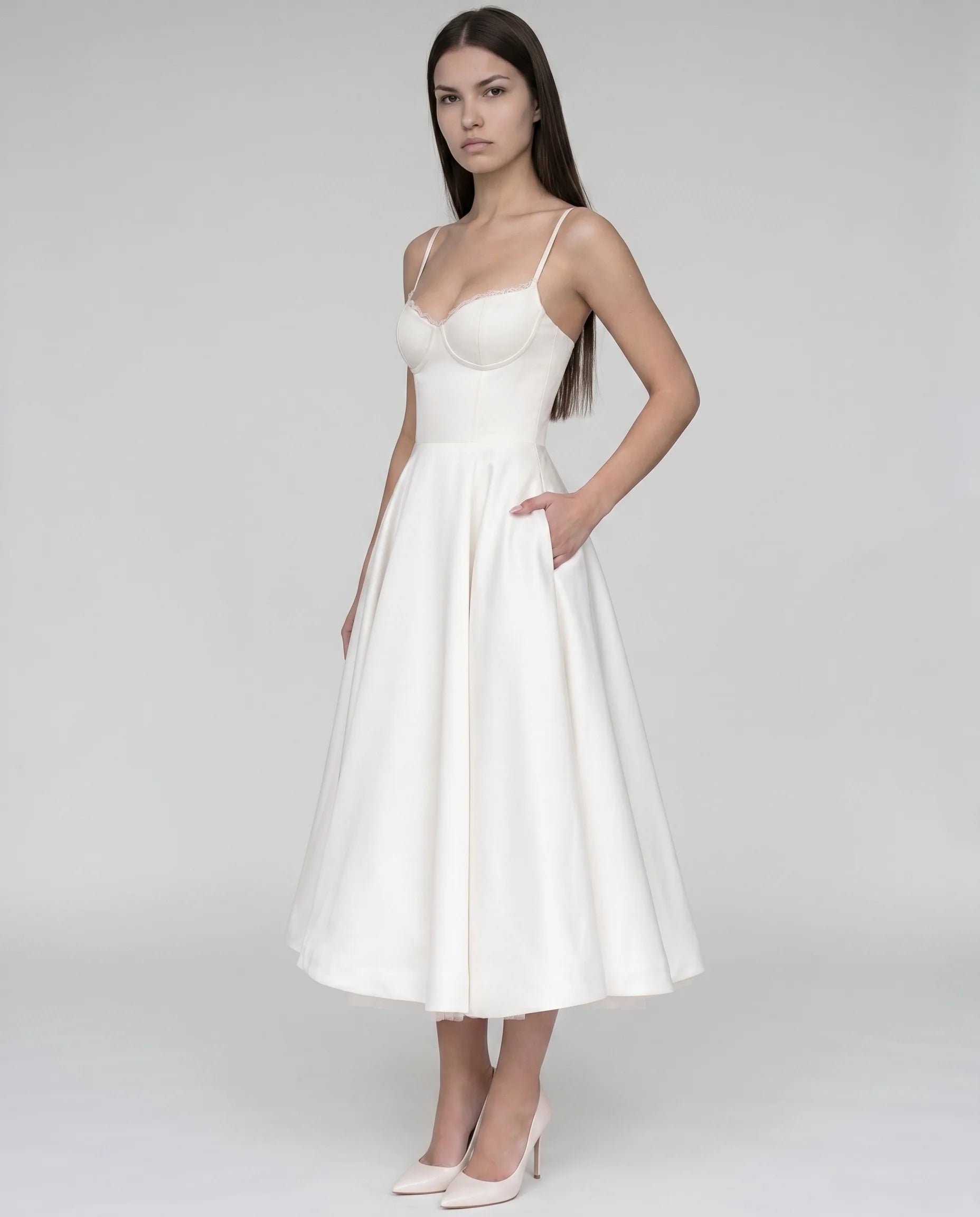 Robe Corset Tulle Céleste Blanc — vue 3/4 gauche