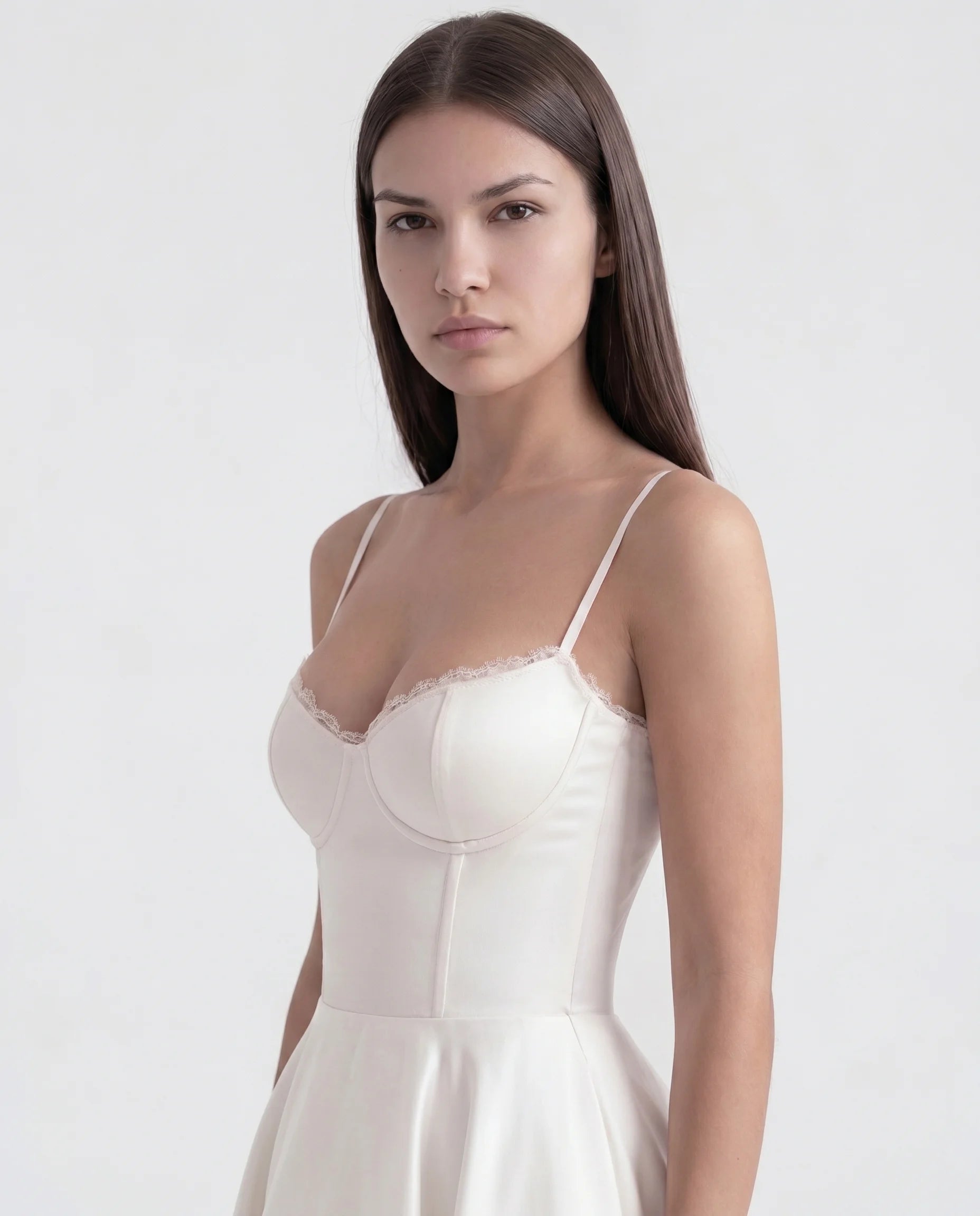 Robe Corset Tulle Céleste Blanc — vue 3/4 droite