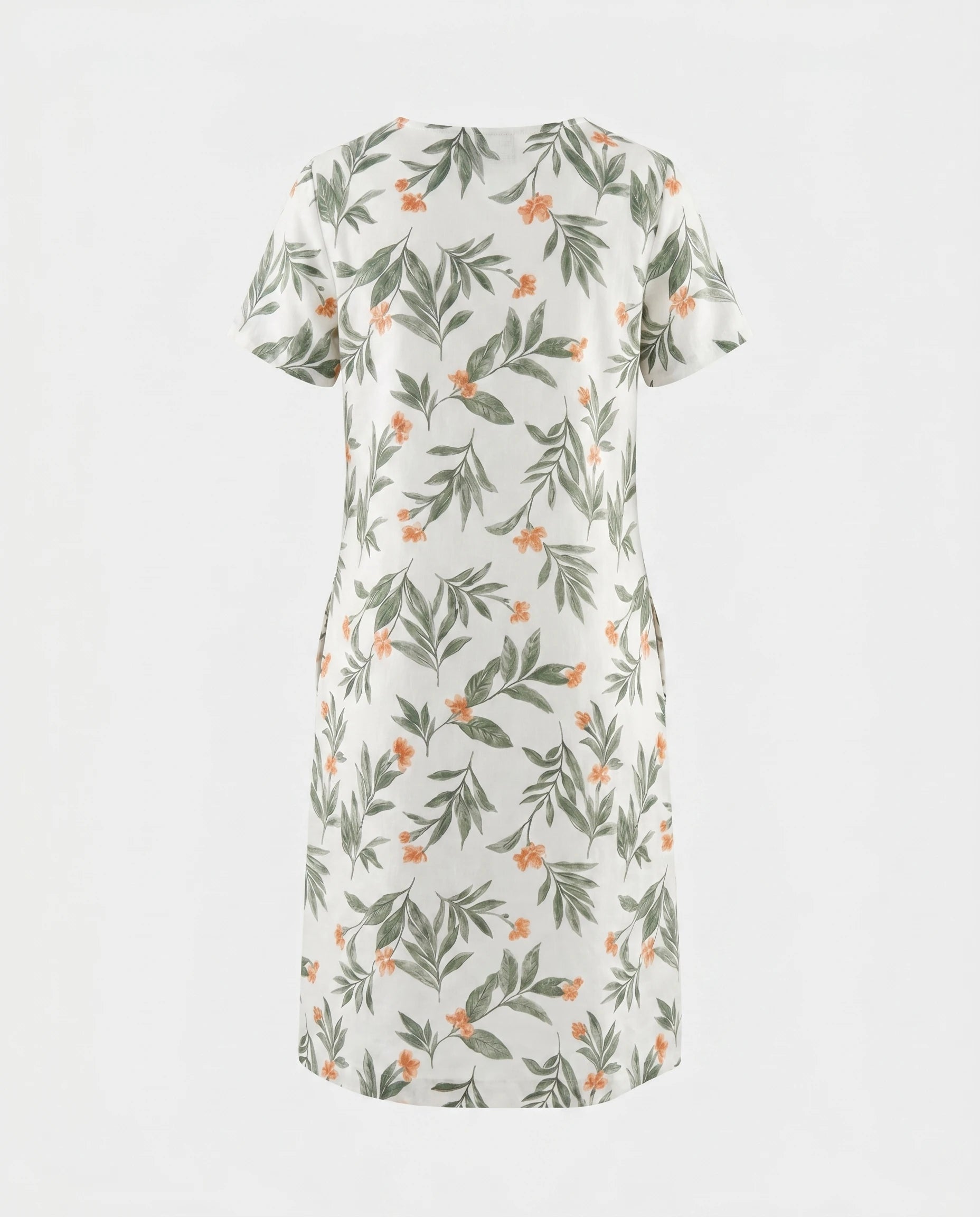 Robe courte imprimé botanique — coloris Blanc Vert — détail dos