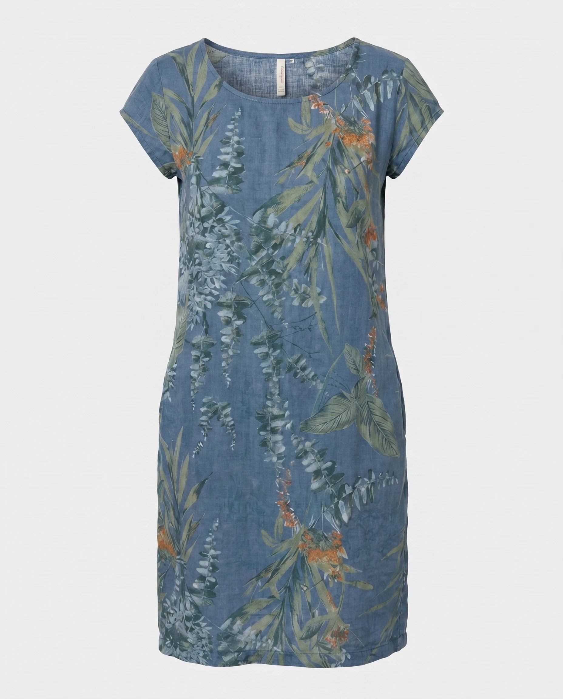 Robe courte imprimé botanique — coloris Bleu — détail face