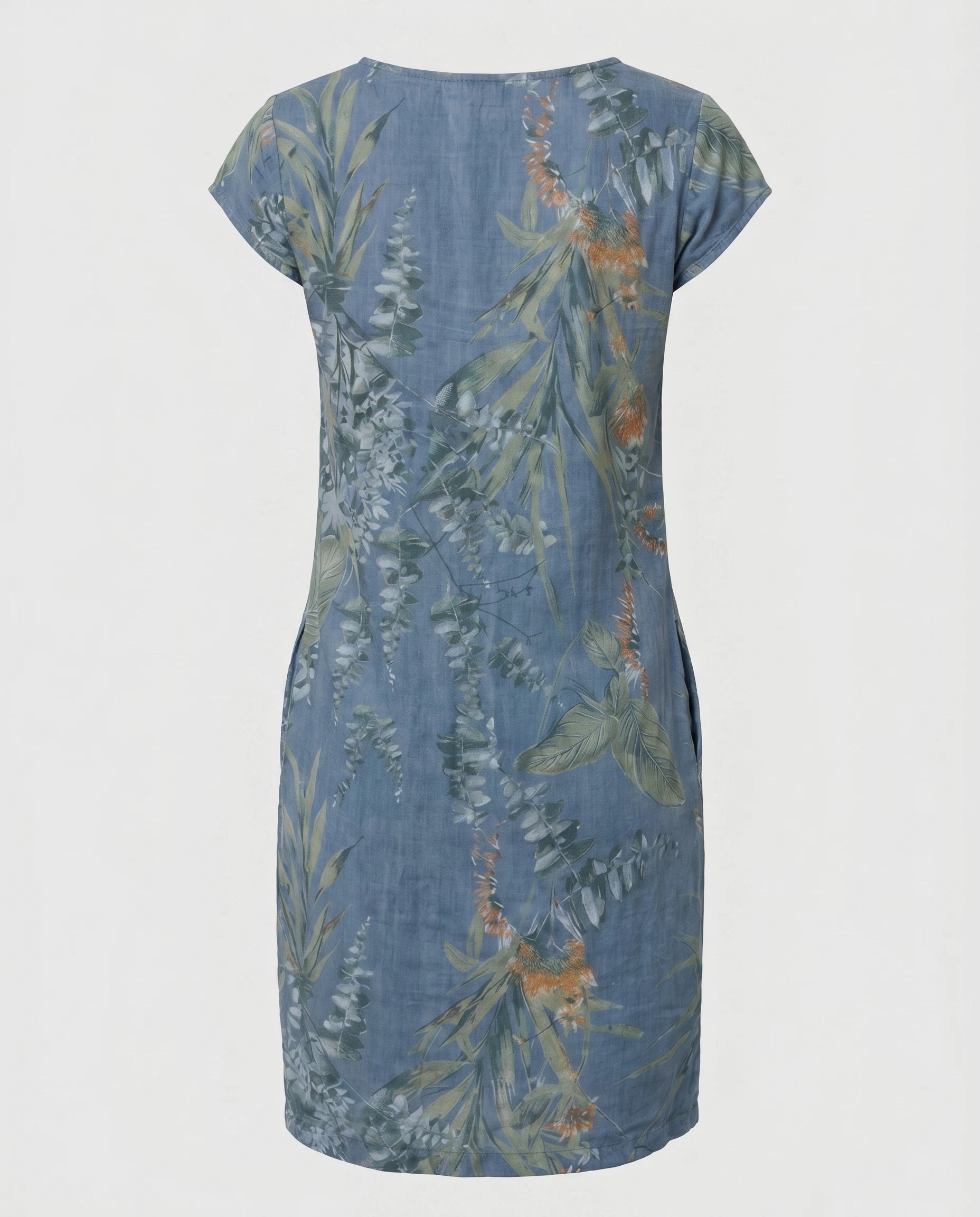 Robe courte imprimé botanique — coloris Bleu — détail dos