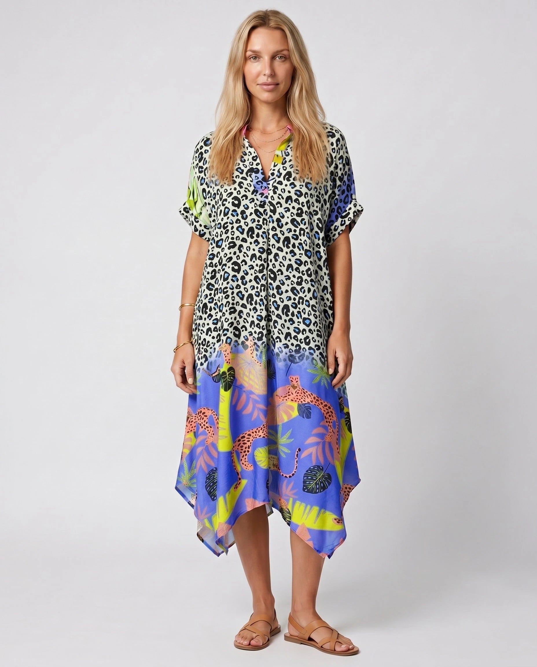 Robe d'été ample à imprimé léopard — Maïa - Léopard Bleu