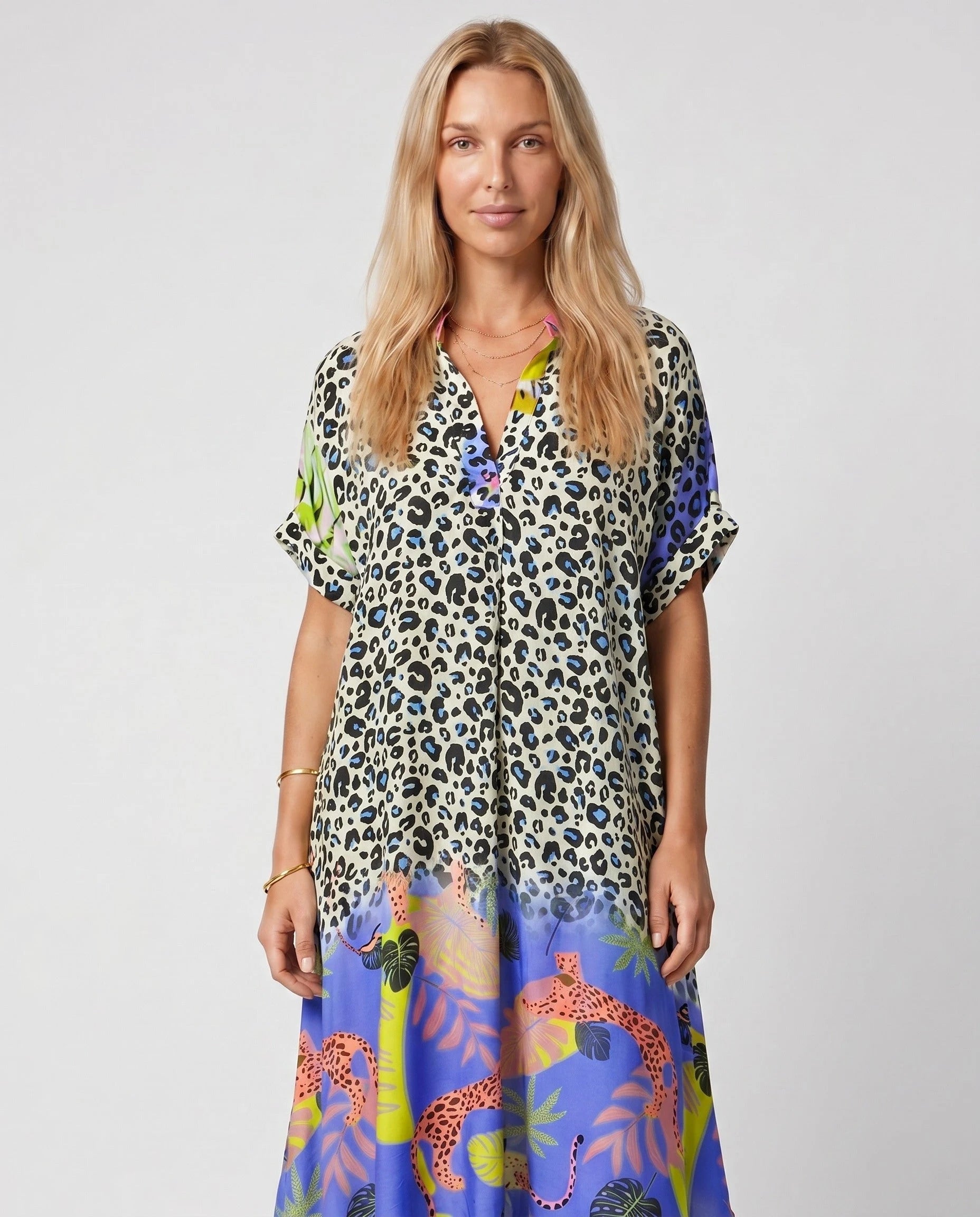 Robe d'été ample à imprimé léopard — Maïa - Léopard Bleu