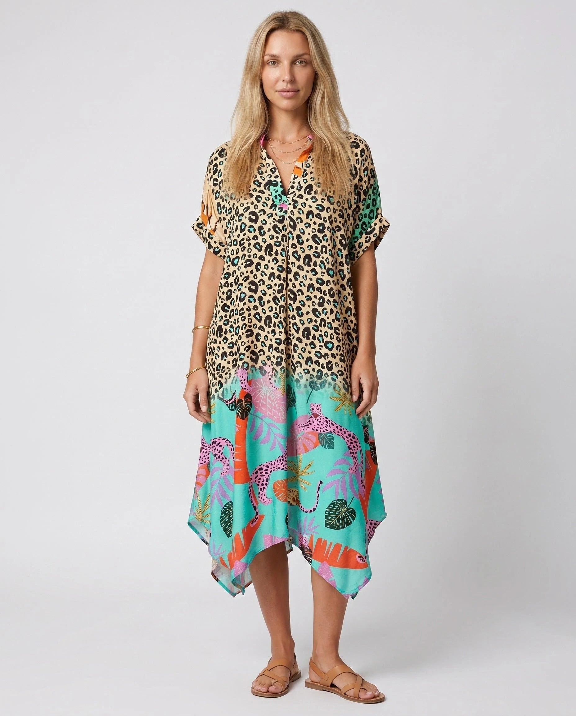 Robe d'été ample à imprimé léopard — Maïa - Léopard Turquoise