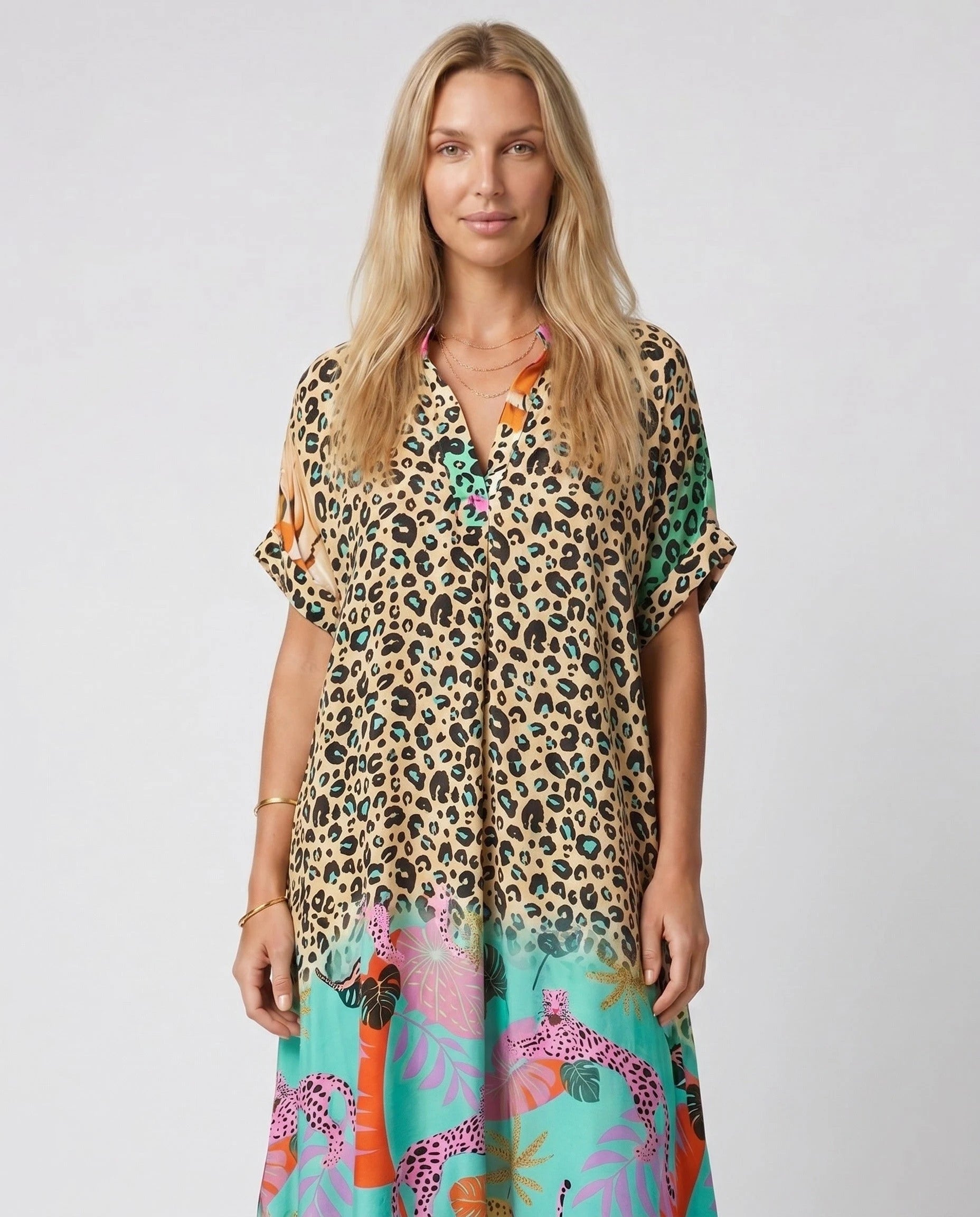 Robe d'été ample à imprimé léopard — Maïa - Léopard Turquoise