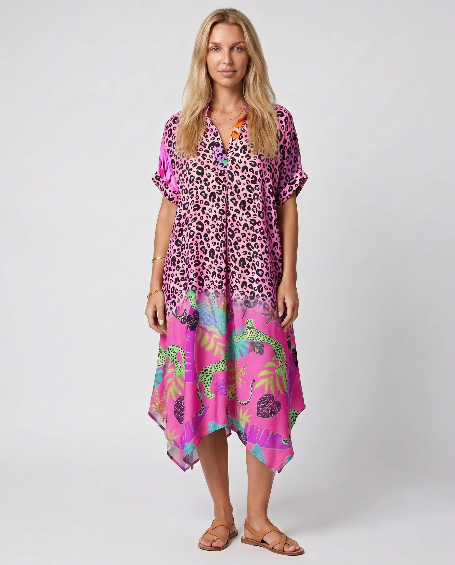 Robe d'été ample à imprimé léopard — Maïa - Léopard Rose