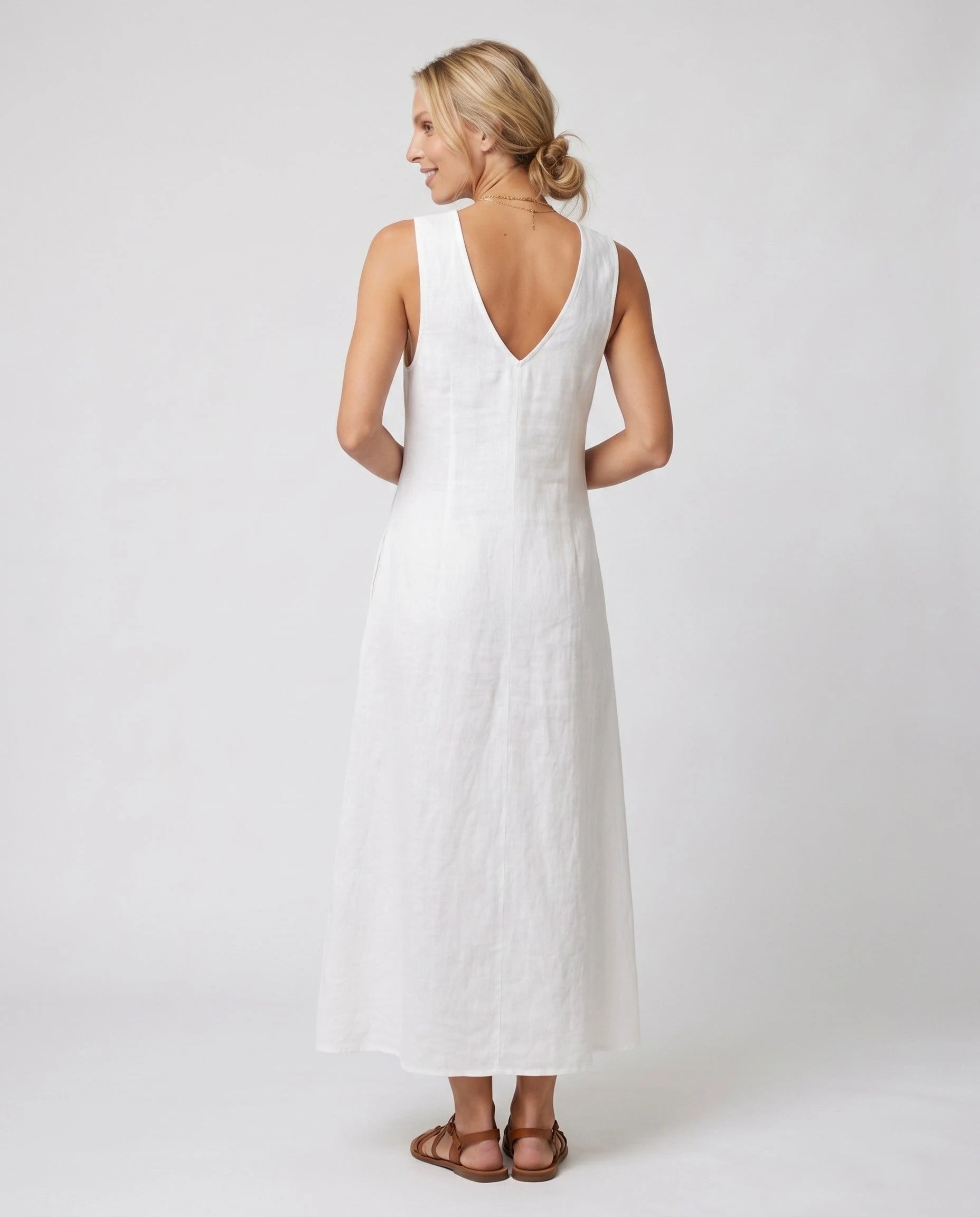 Robe longue portefeuille en lin Suzanne coloris Blanc