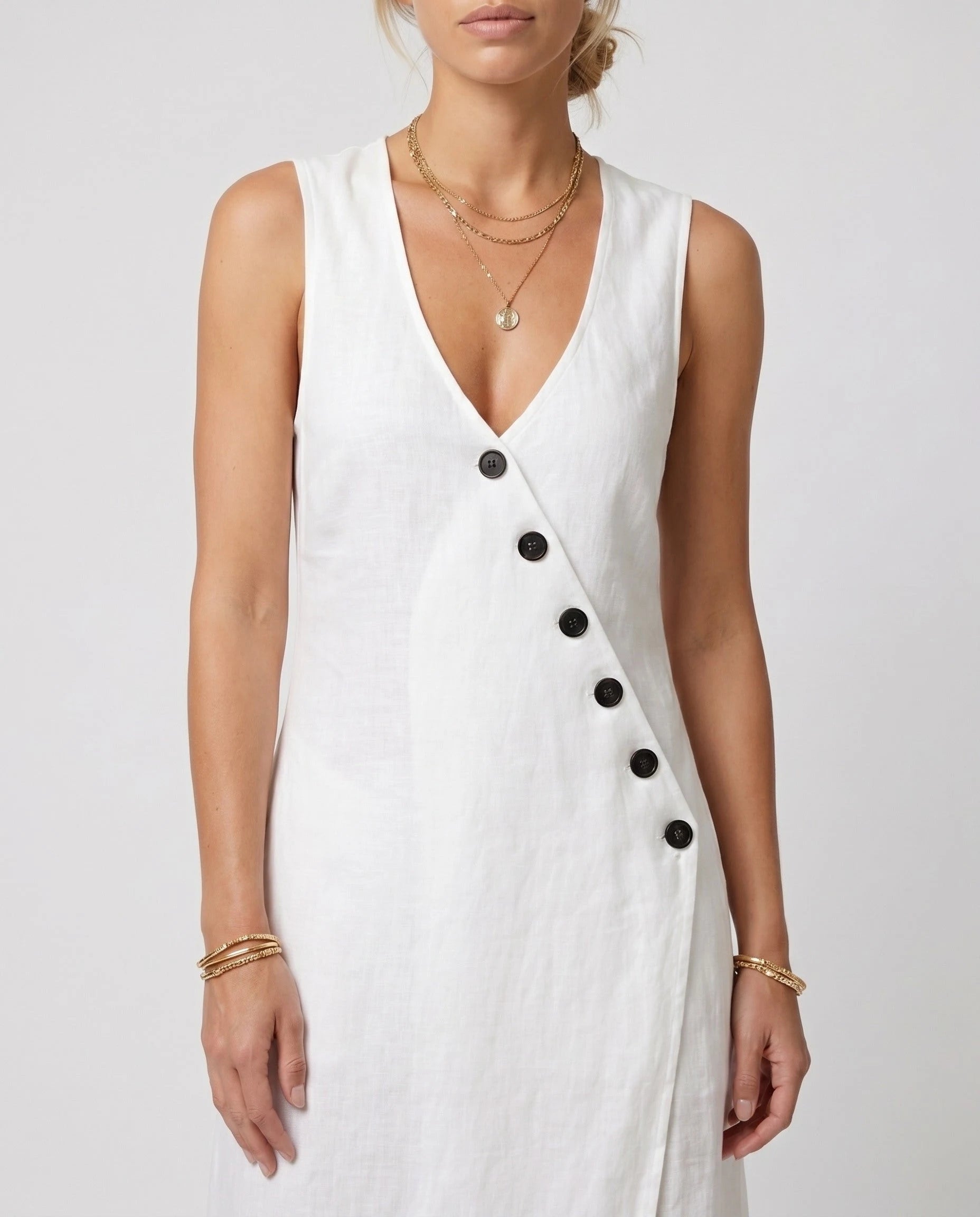 Robe longue portefeuille en lin Suzanne coloris Blanc
