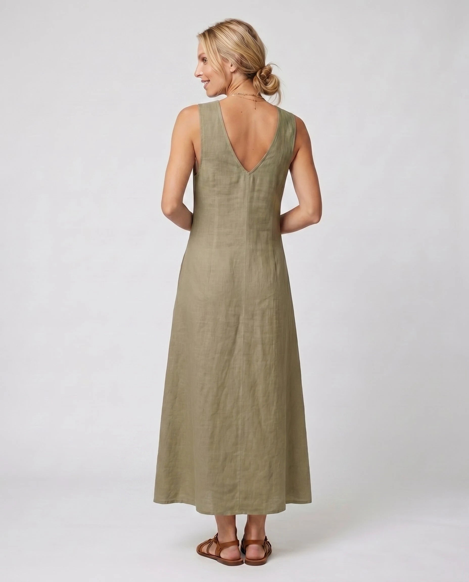 Robe longue portefeuille en lin Suzanne coloris Kaki