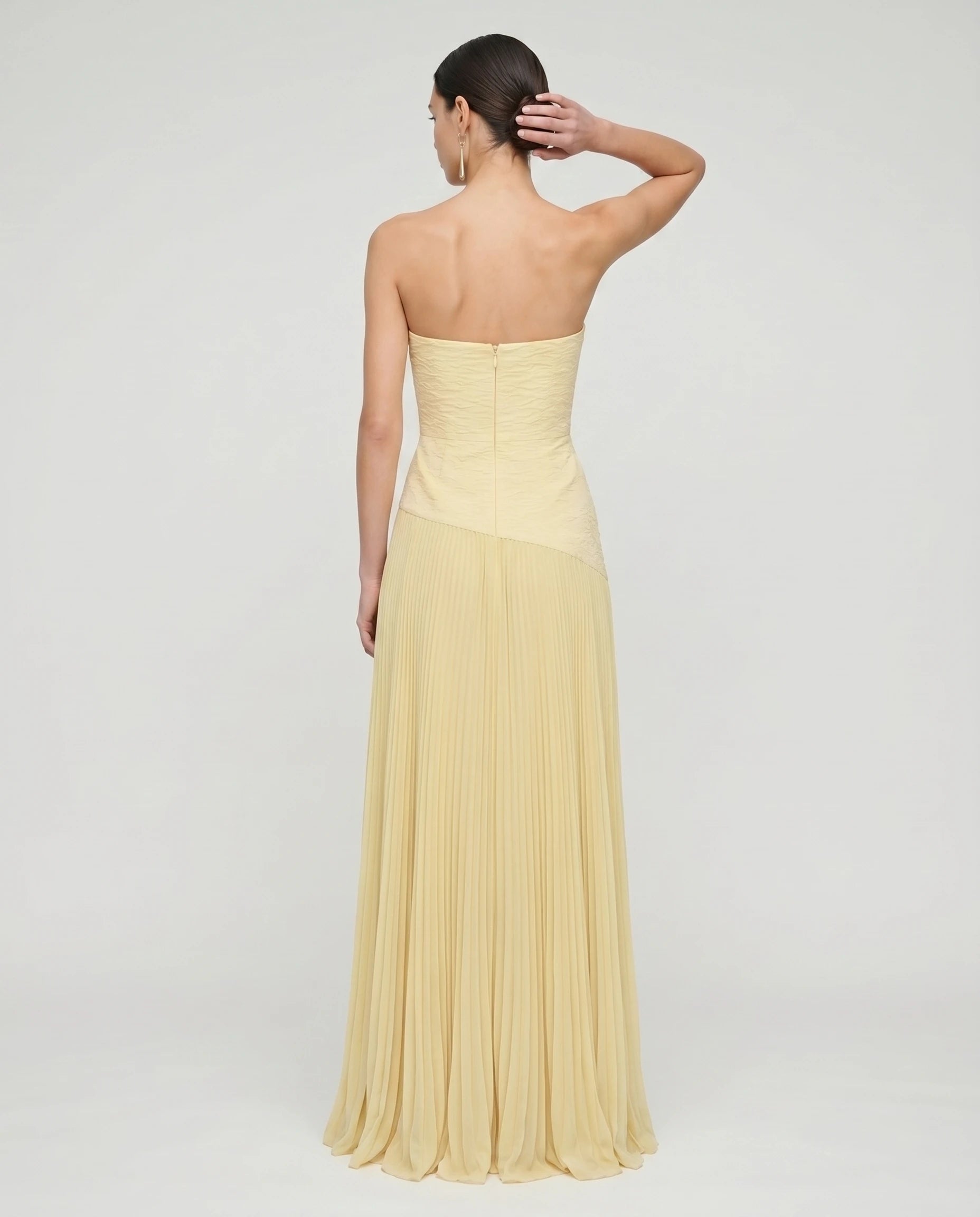Robe longue bustier plissee Eloise - Jaune Pâle - vue de dos studio