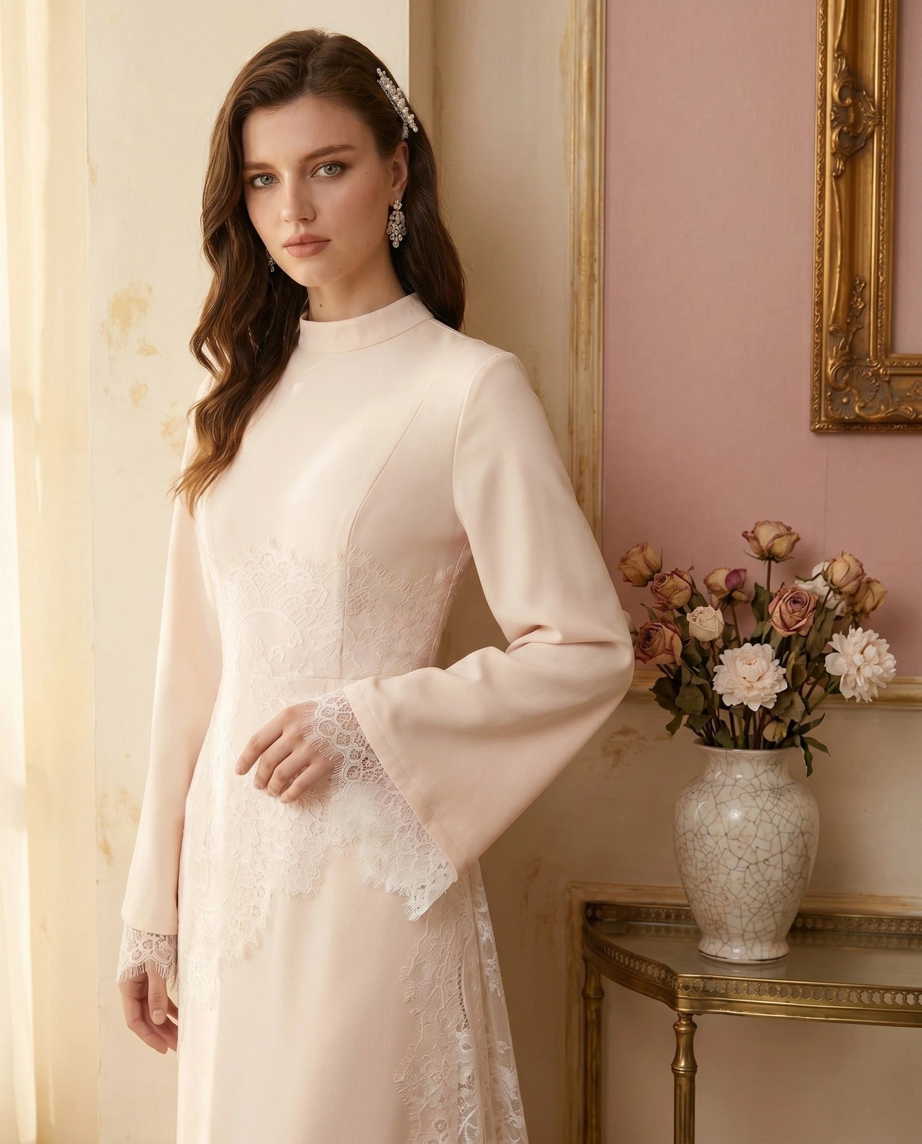 Robe longue dentelle Blanche - boudoir vintage
