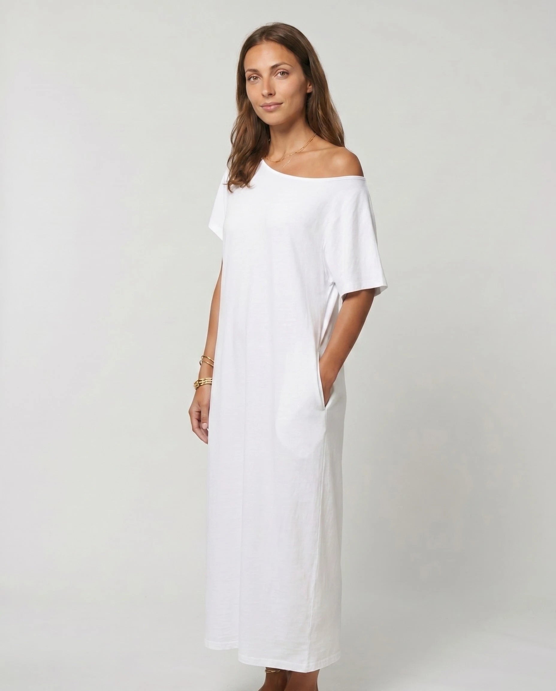 Robe longue ample en jersey - Blanc - vue 3