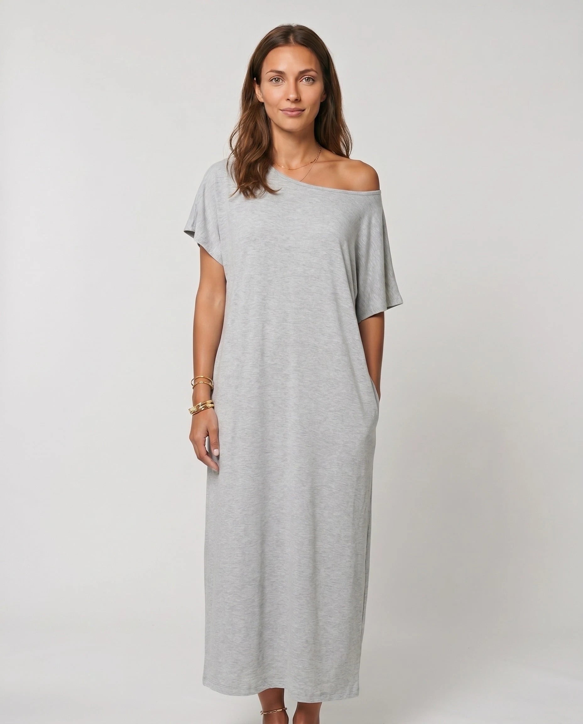 Robe longue ample en jersey - Gris Perle - vue 1