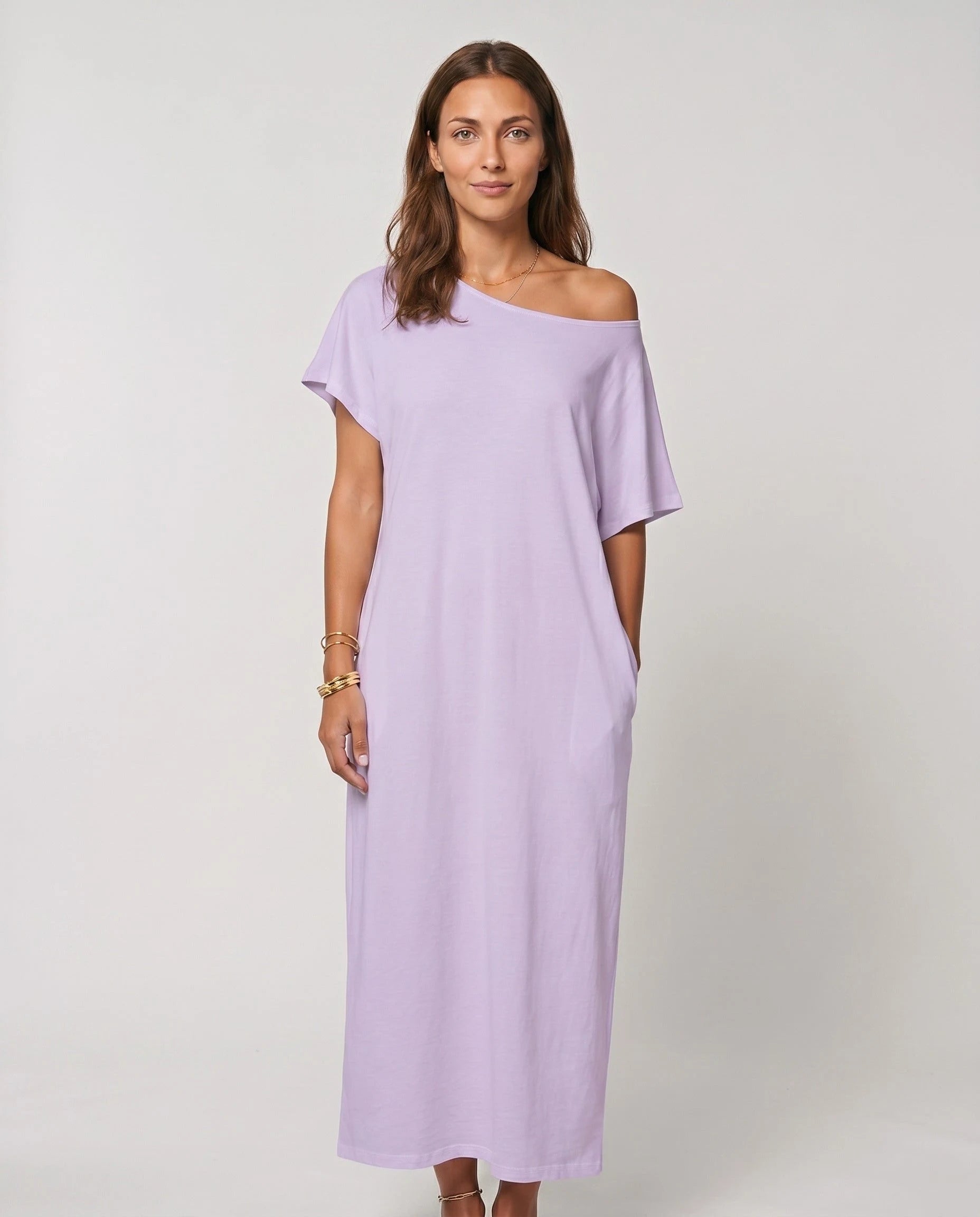 Robe longue ample en jersey - Lavande - vue 1