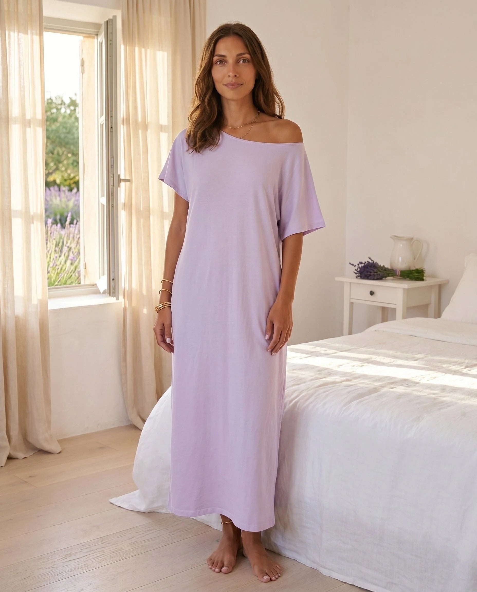 Robe longue ample en jersey - Lavande - vue 5