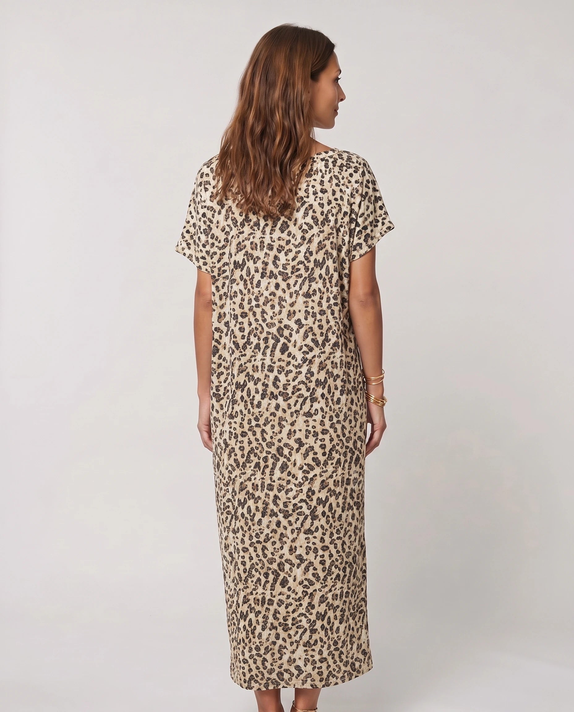 Robe longue ample en jersey - Léopard - vue 2