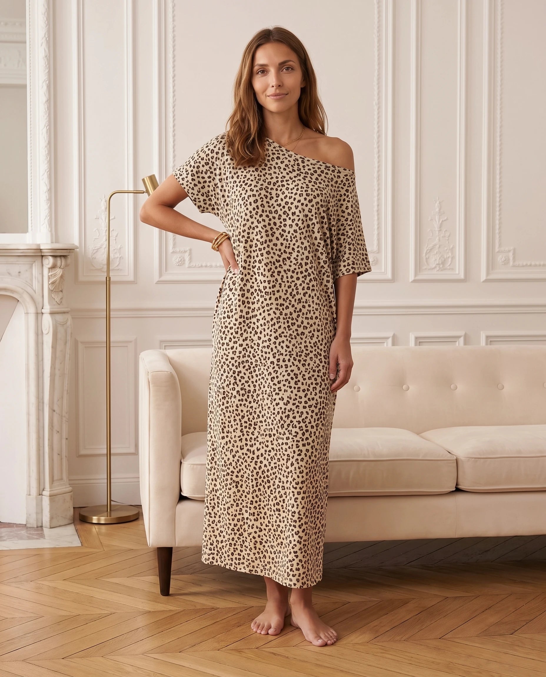 Robe longue ample en jersey - Léopard - vue 4