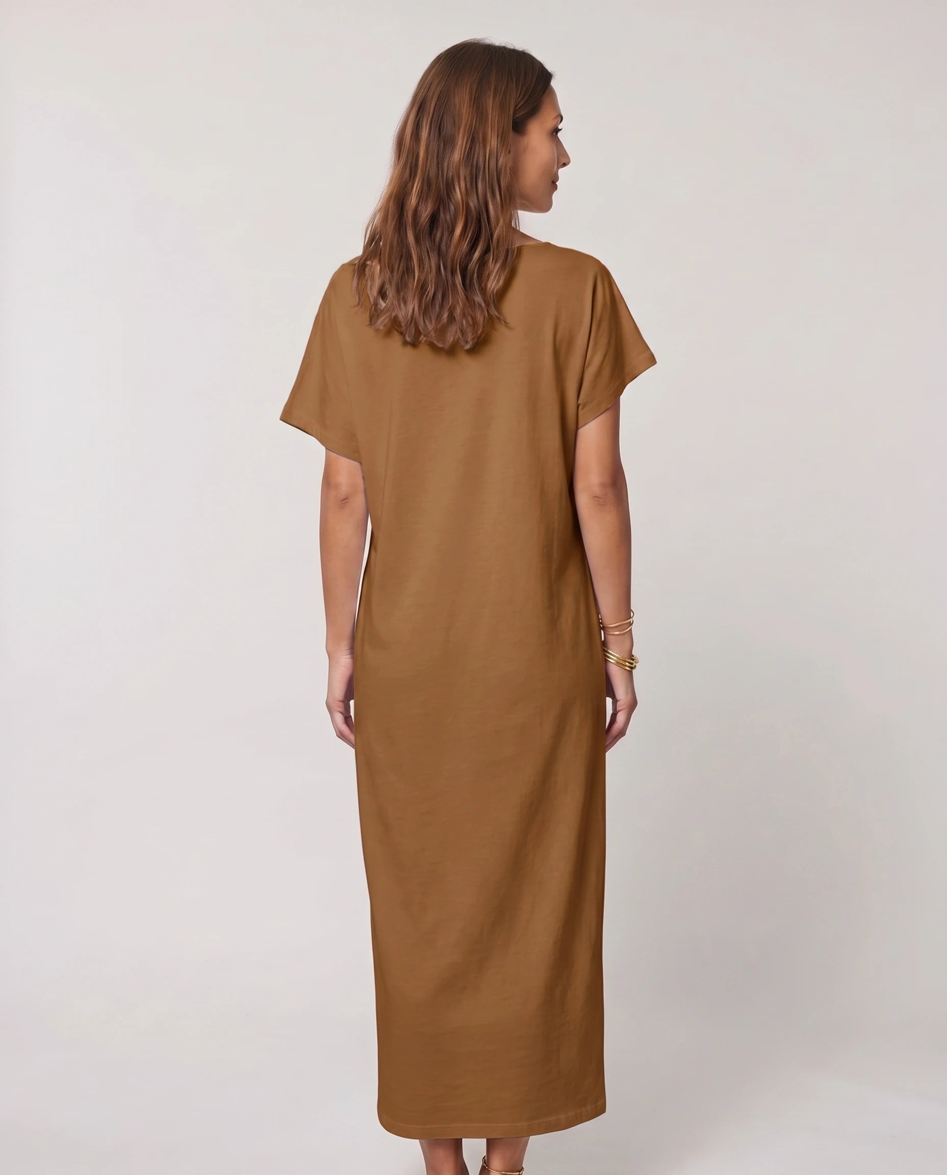 Robe longue ample en jersey - Marron Caramel - vue 2